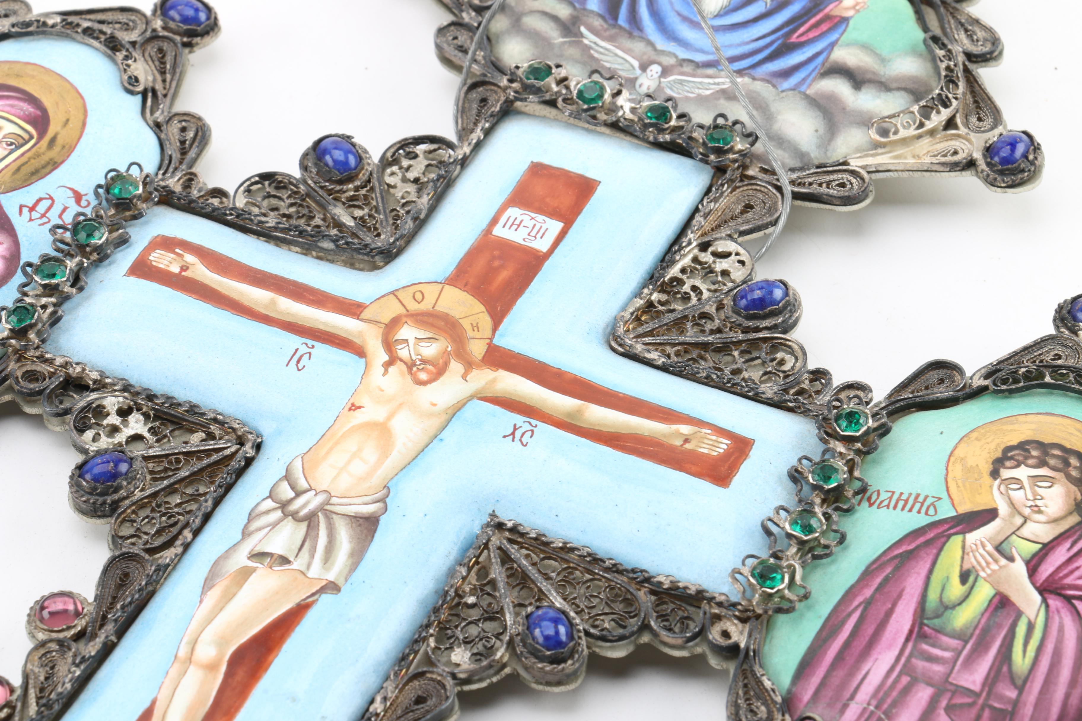 Micromosaic and Filigreed Enamel Wall Crucifixes