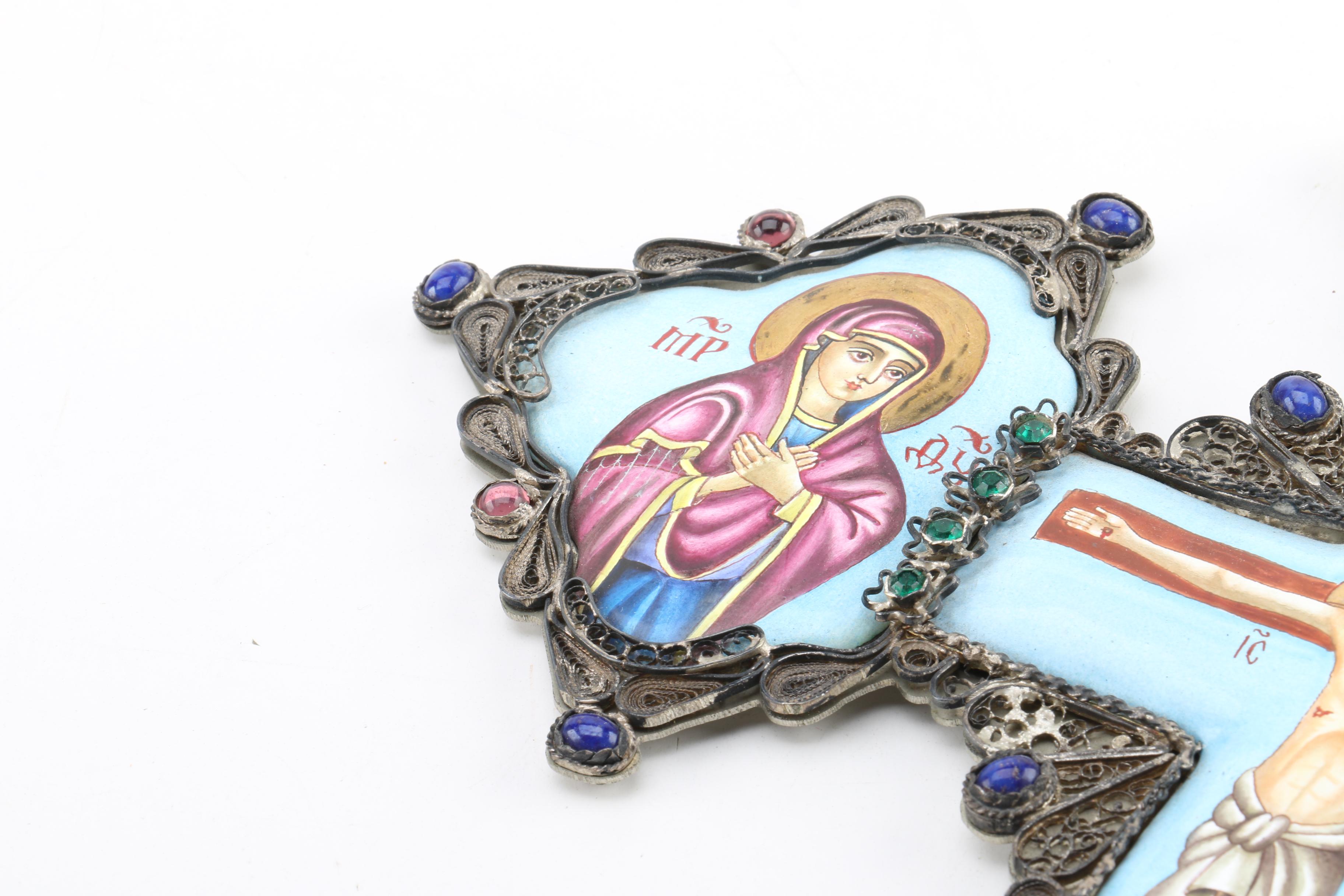 Micromosaic and Filigreed Enamel Wall Crucifixes