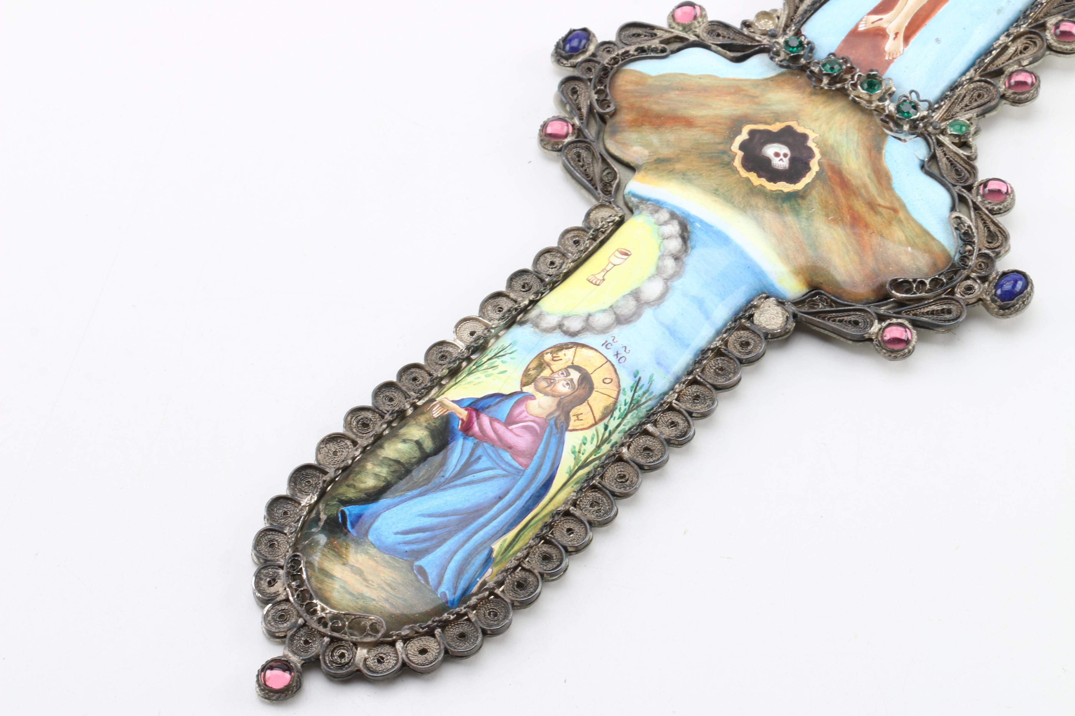 Micromosaic and Filigreed Enamel Wall Crucifixes