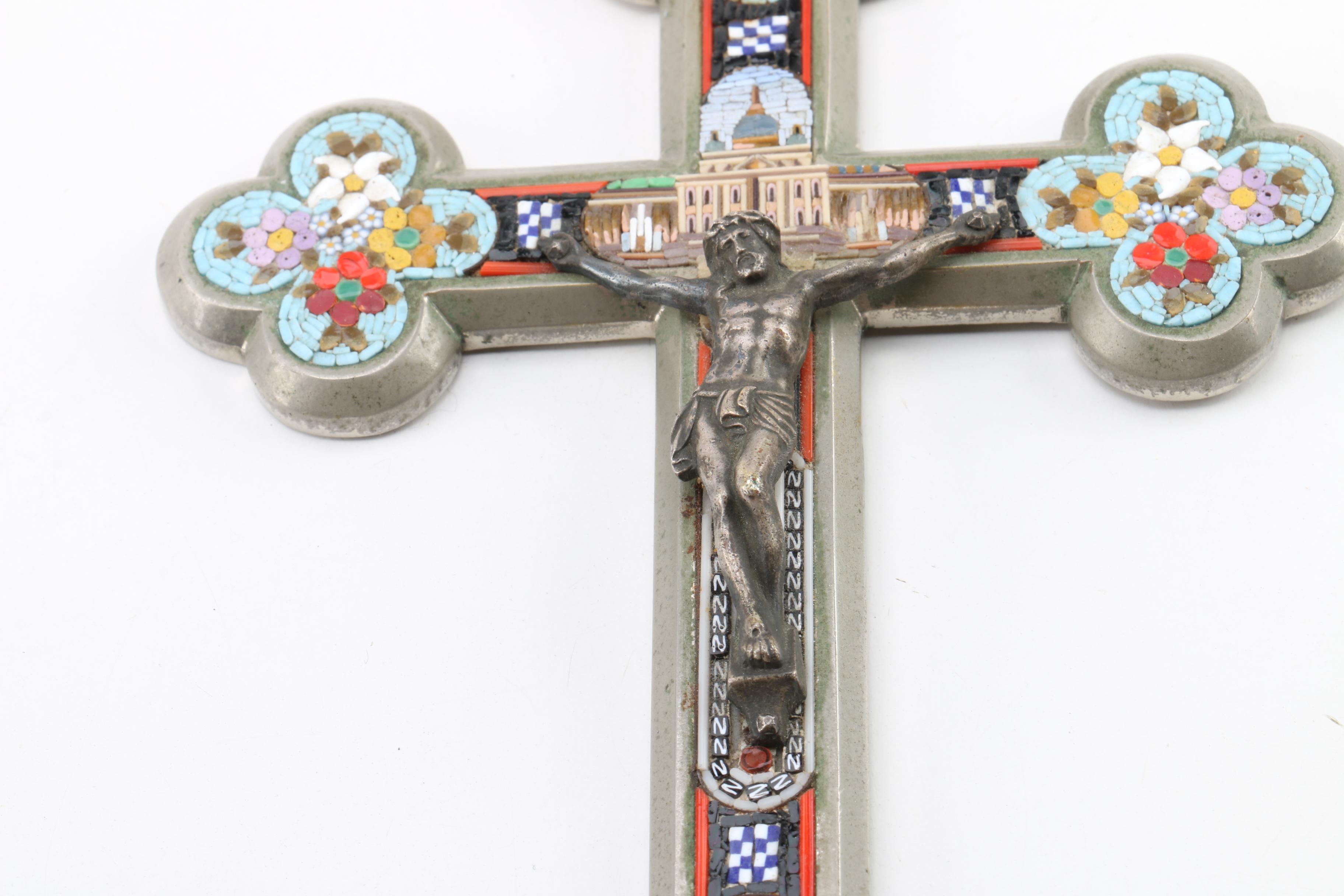 Micromosaic and Filigreed Enamel Wall Crucifixes