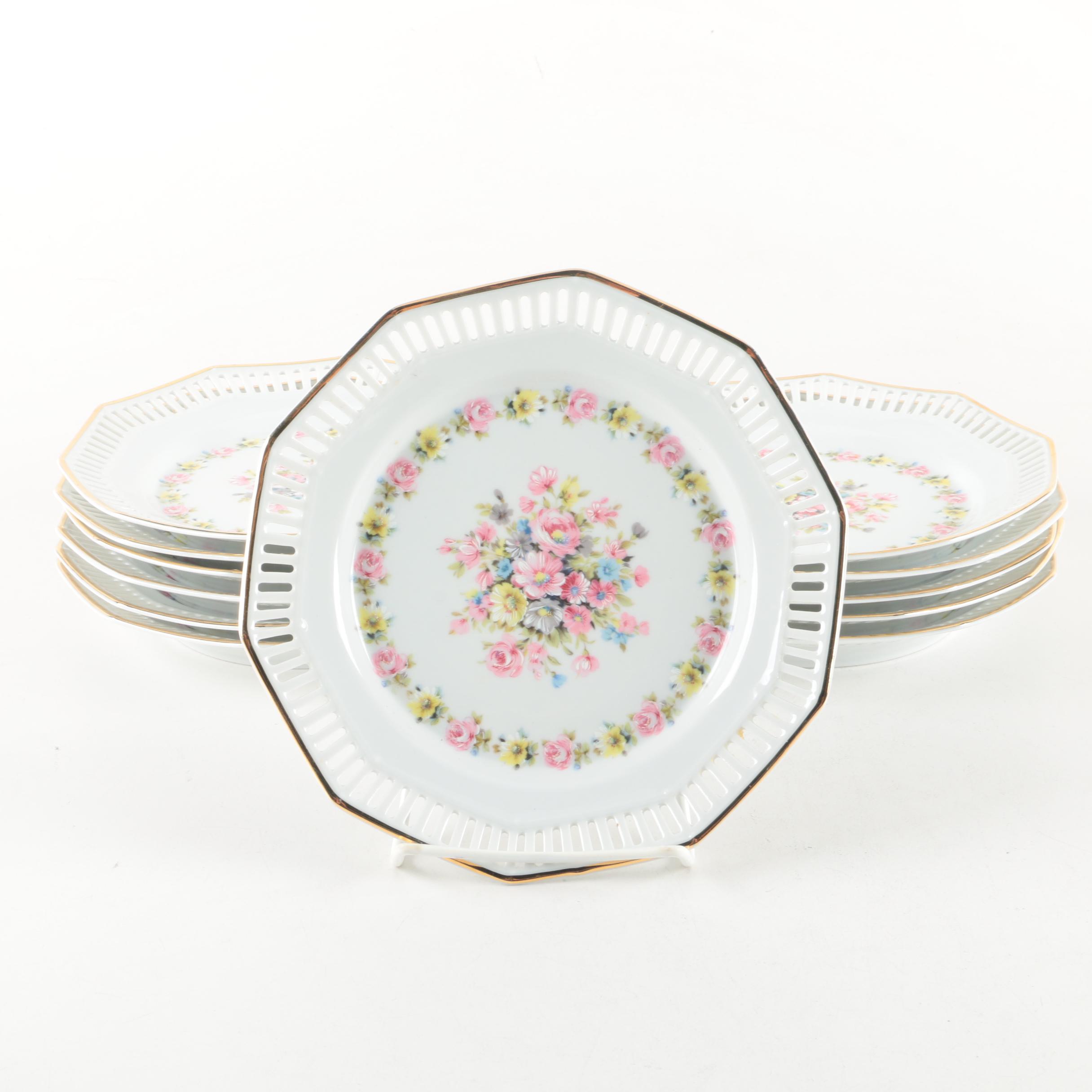 Schwarzenhammer Bavaria Germany Floral Plates with Pierced Rims