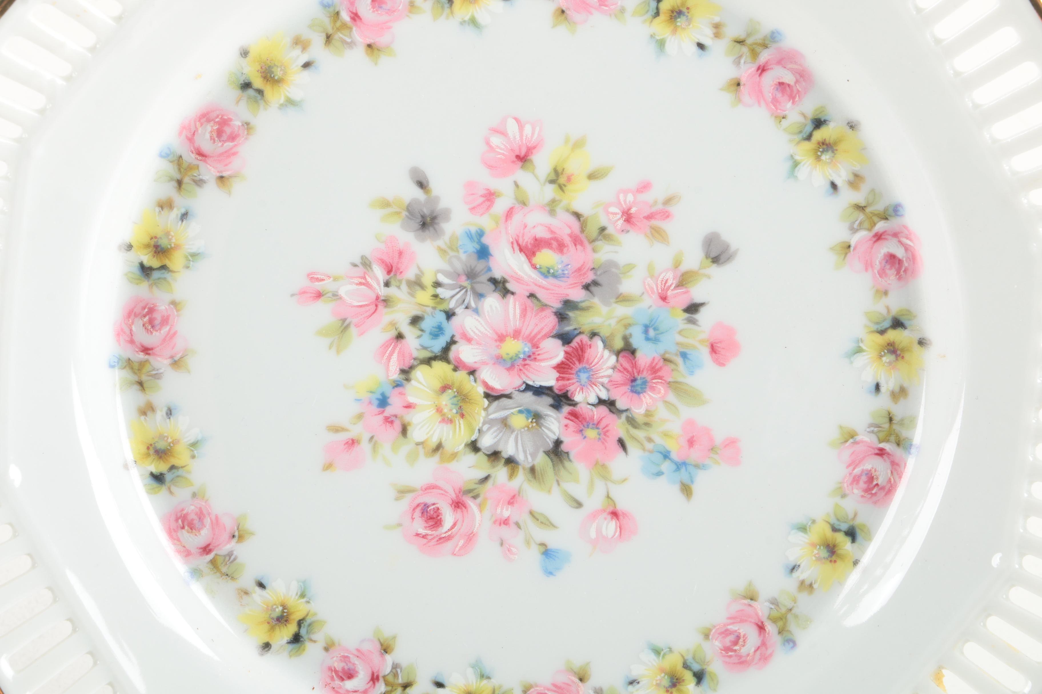 Schwarzenhammer Bavaria Germany Floral Plates with Pierced Rims
