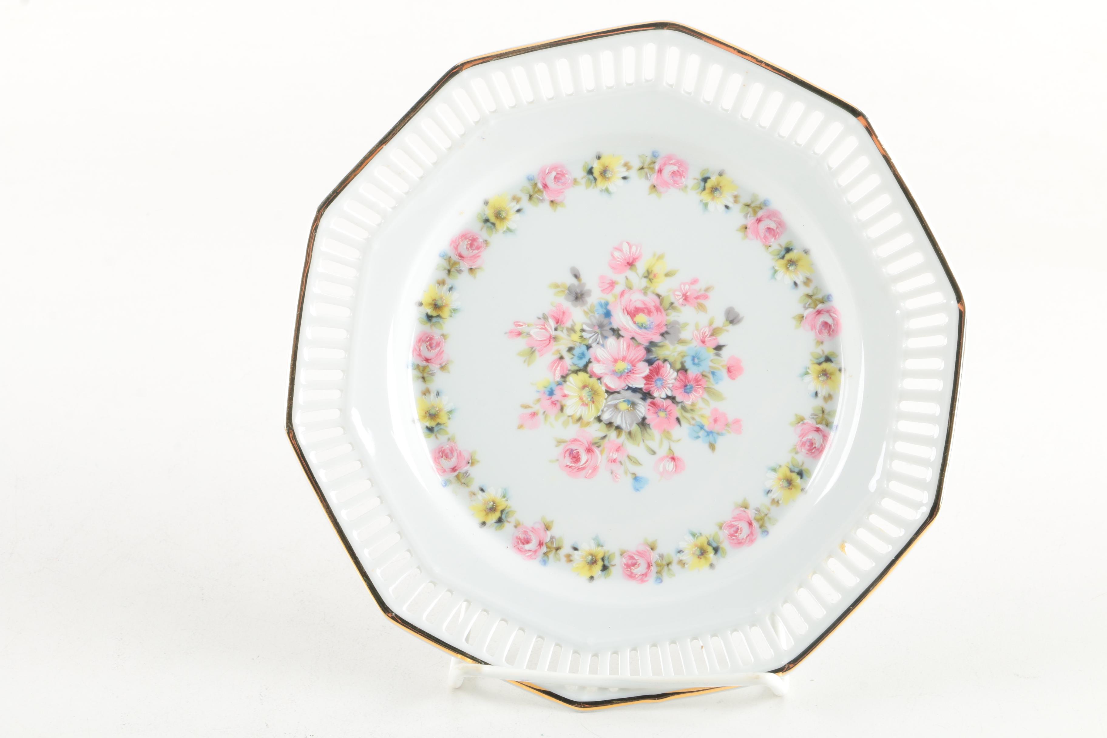 Schwarzenhammer Bavaria Germany Floral Plates with Pierced Rims