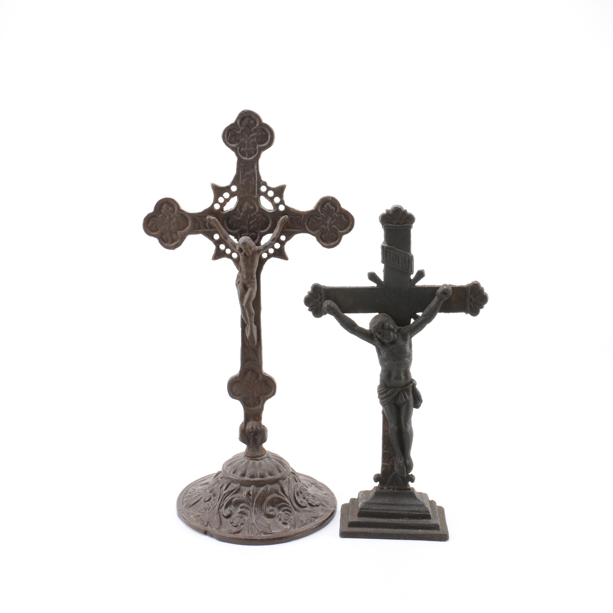 Antique Cast Metal Standing Crucifixes