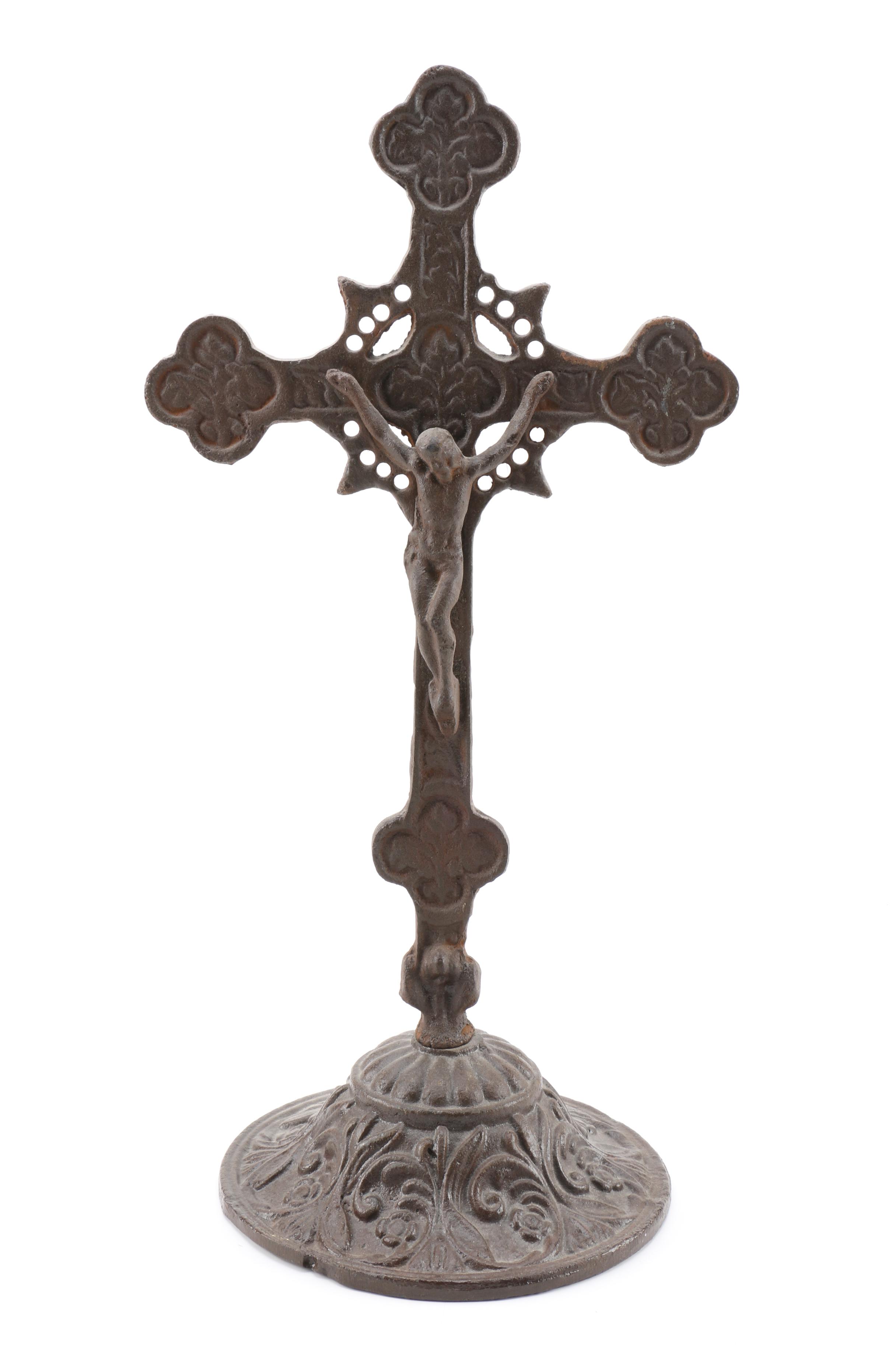 Antique Cast Metal Standing Crucifixes