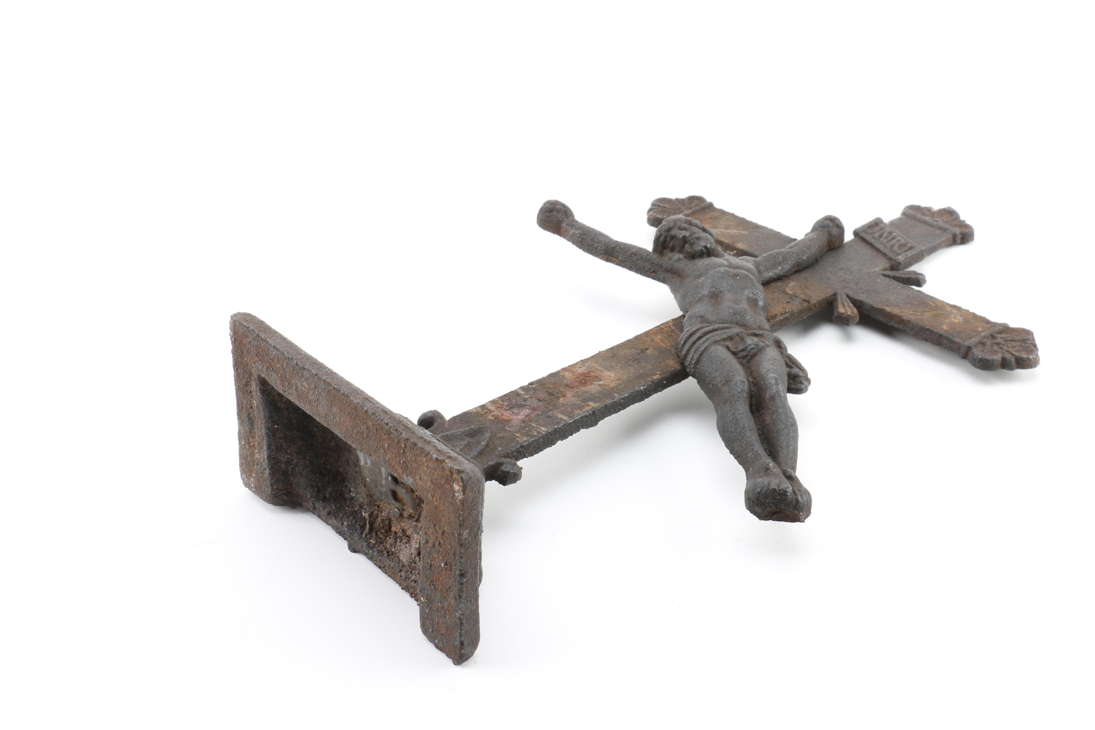 Antique Cast Metal Standing Crucifixes