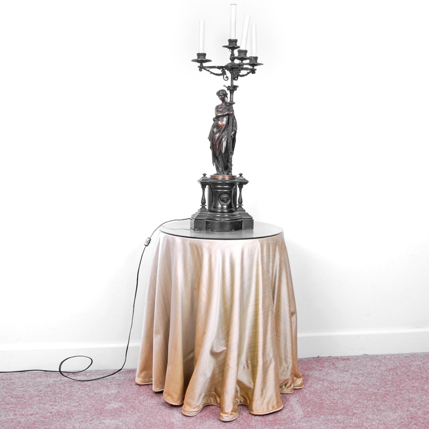 Classical Revival Style Electrified Figural Candelabrum and Table