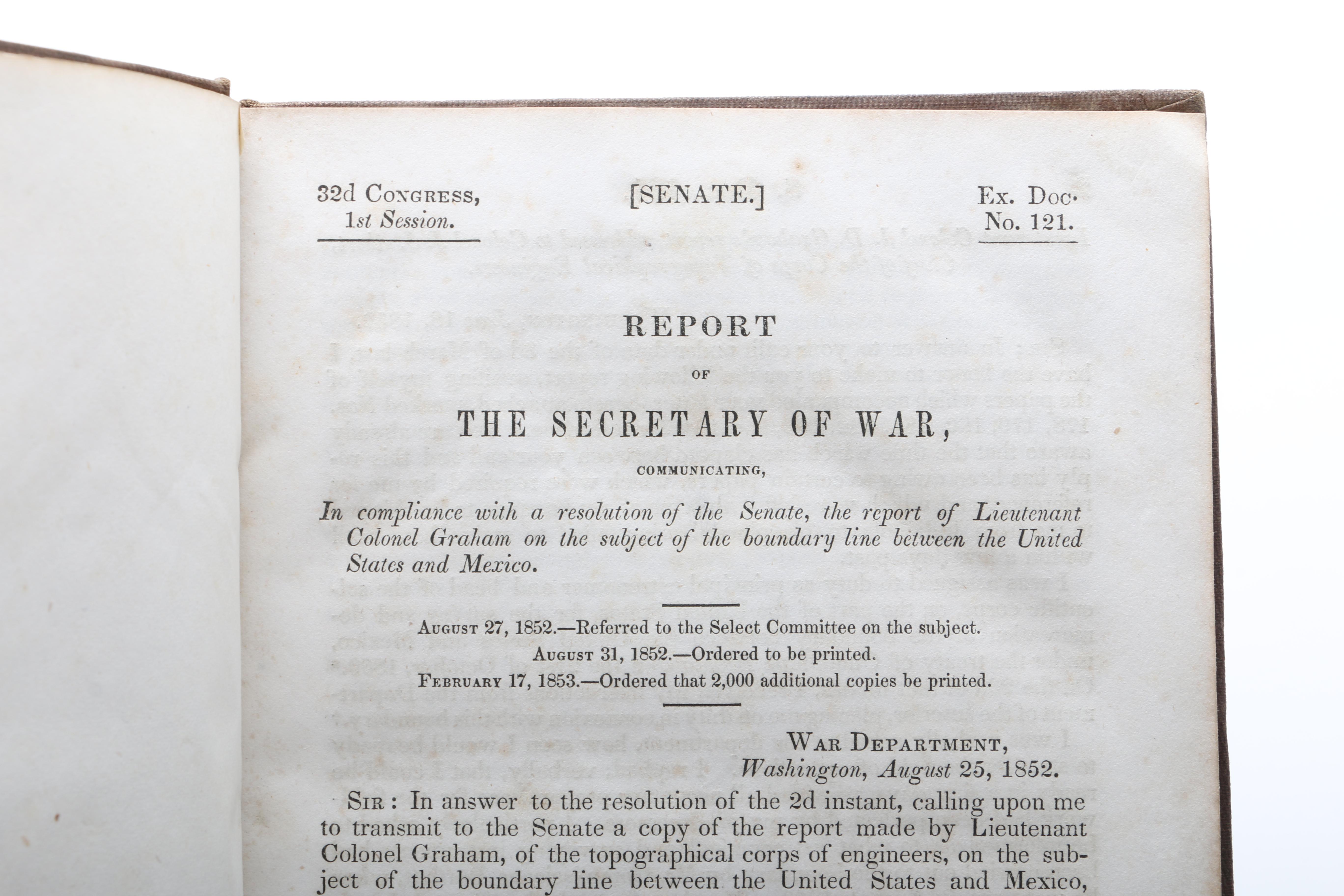 First Edition "Report of Colonel Graham Mexican Boundary"