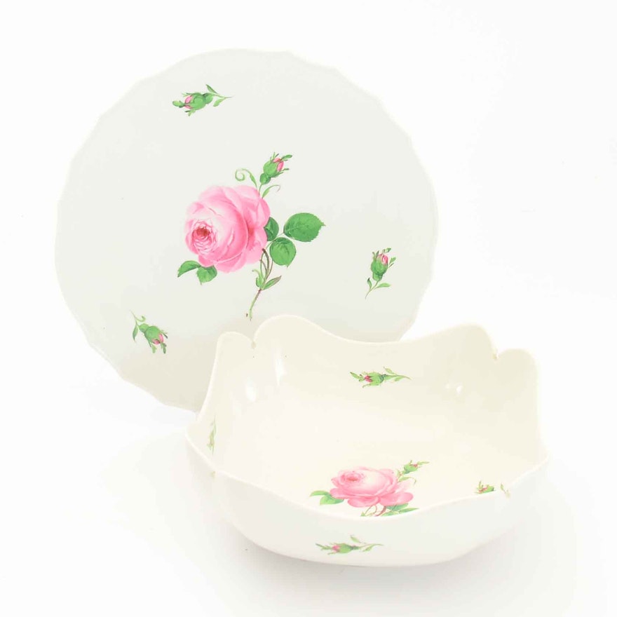 Meissen "Pink Rose" Bowl and Platter
