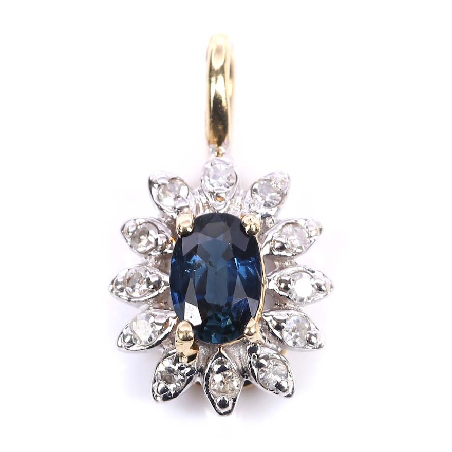 14K Yellow Gold Sapphire and Diamond Pendent