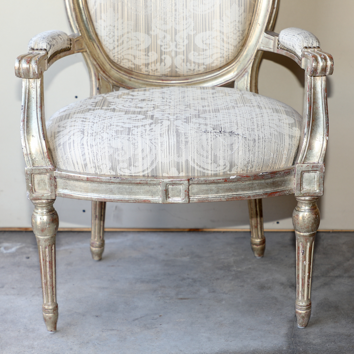 Vintage Louis XVI Style Painted Upholstered Armchair