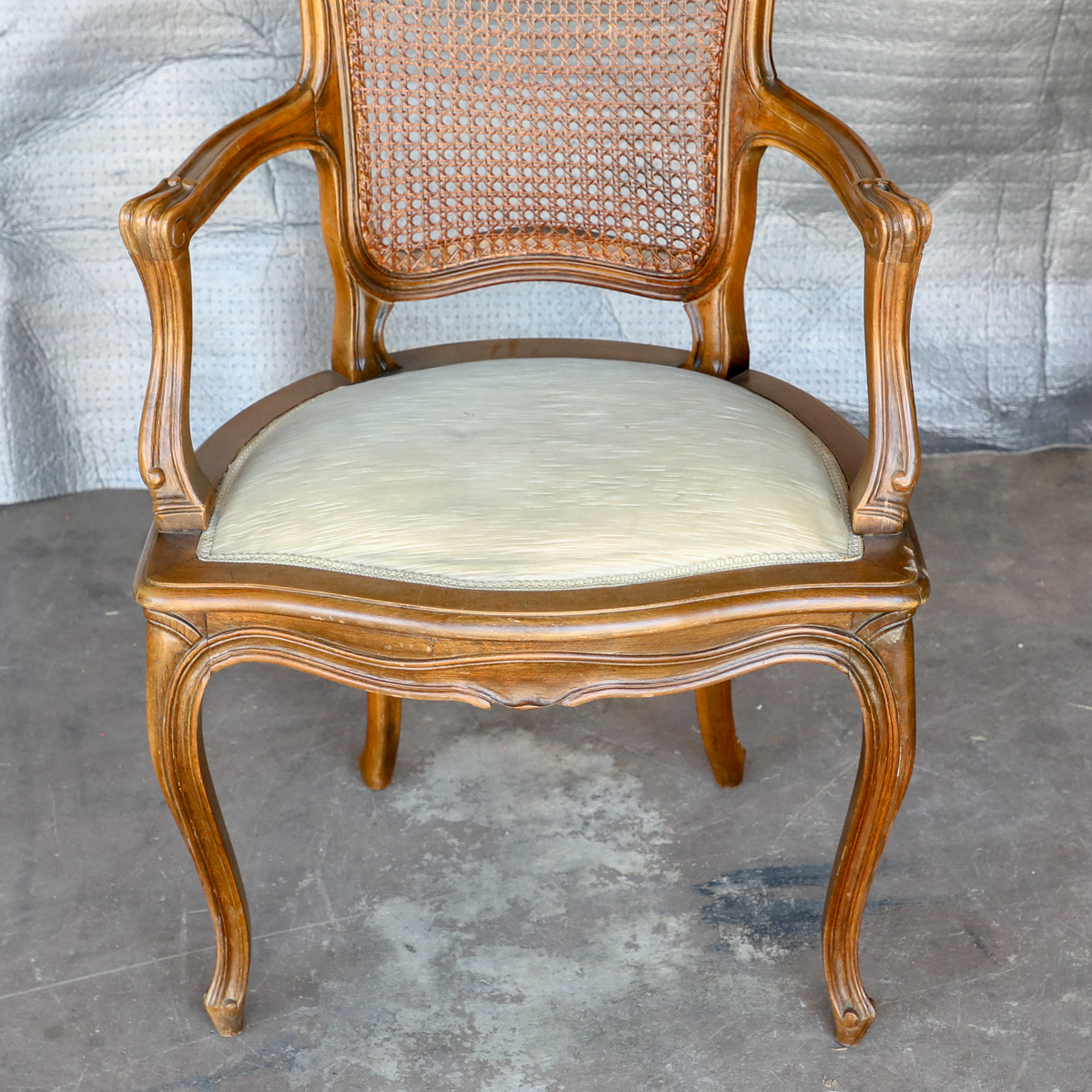 Vintage Louis XV Style Cane Back Armchair