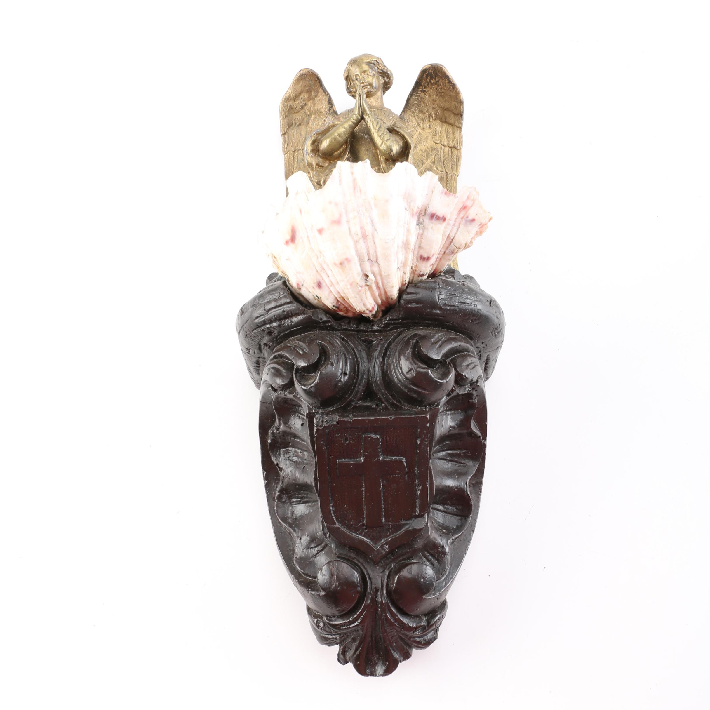 Figural Angel and Shell Wall-Mounted Holy Water Font