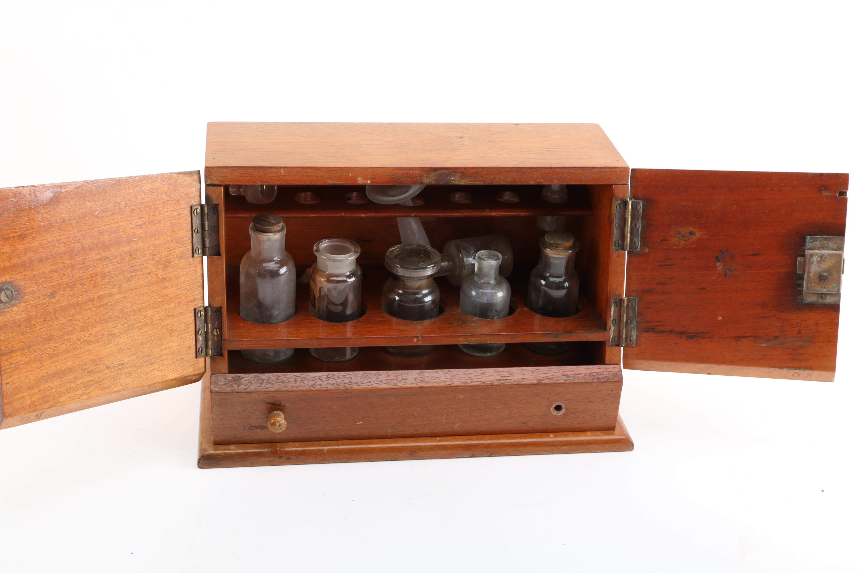 Vintage Traveling Apothecary Chest with Bottles