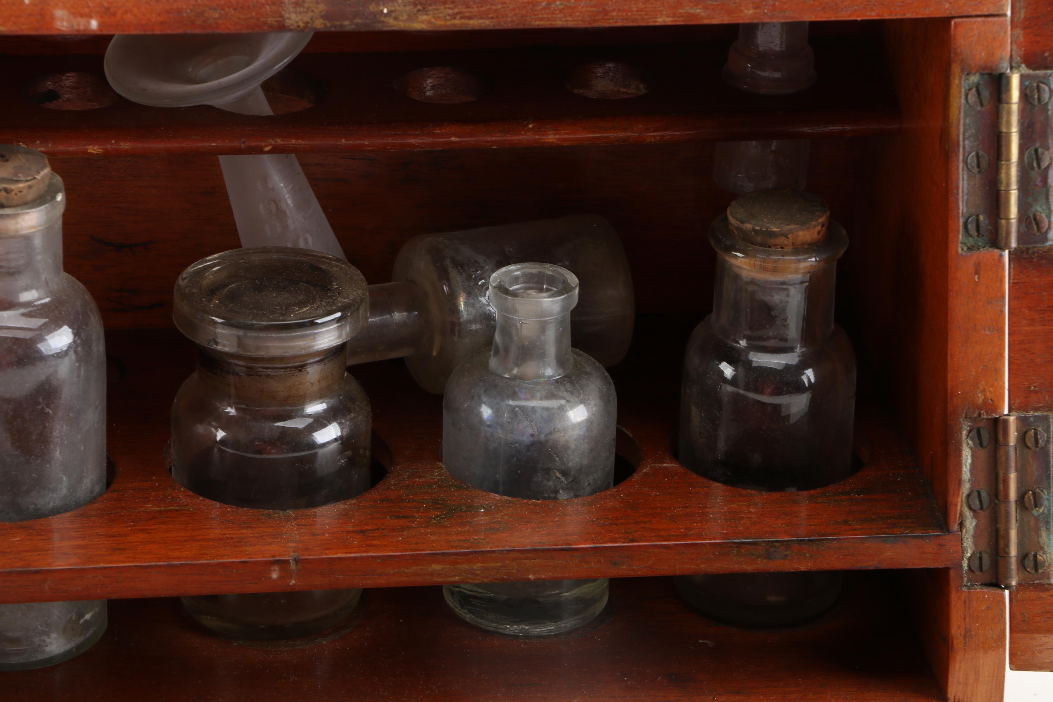 Vintage Traveling Apothecary Chest with Bottles