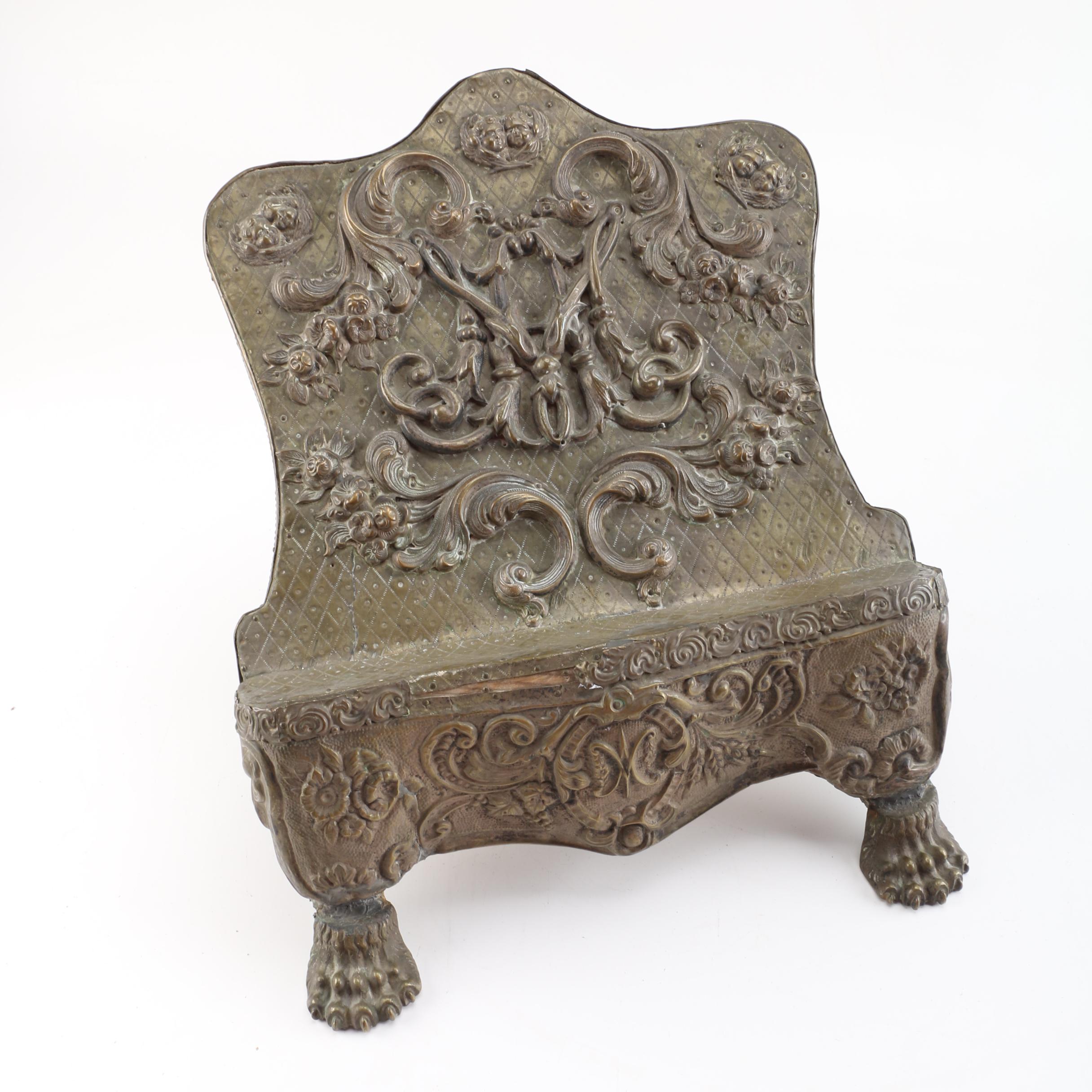 Antique Hammered Copper Relief Lecturn, Circa 18th C.