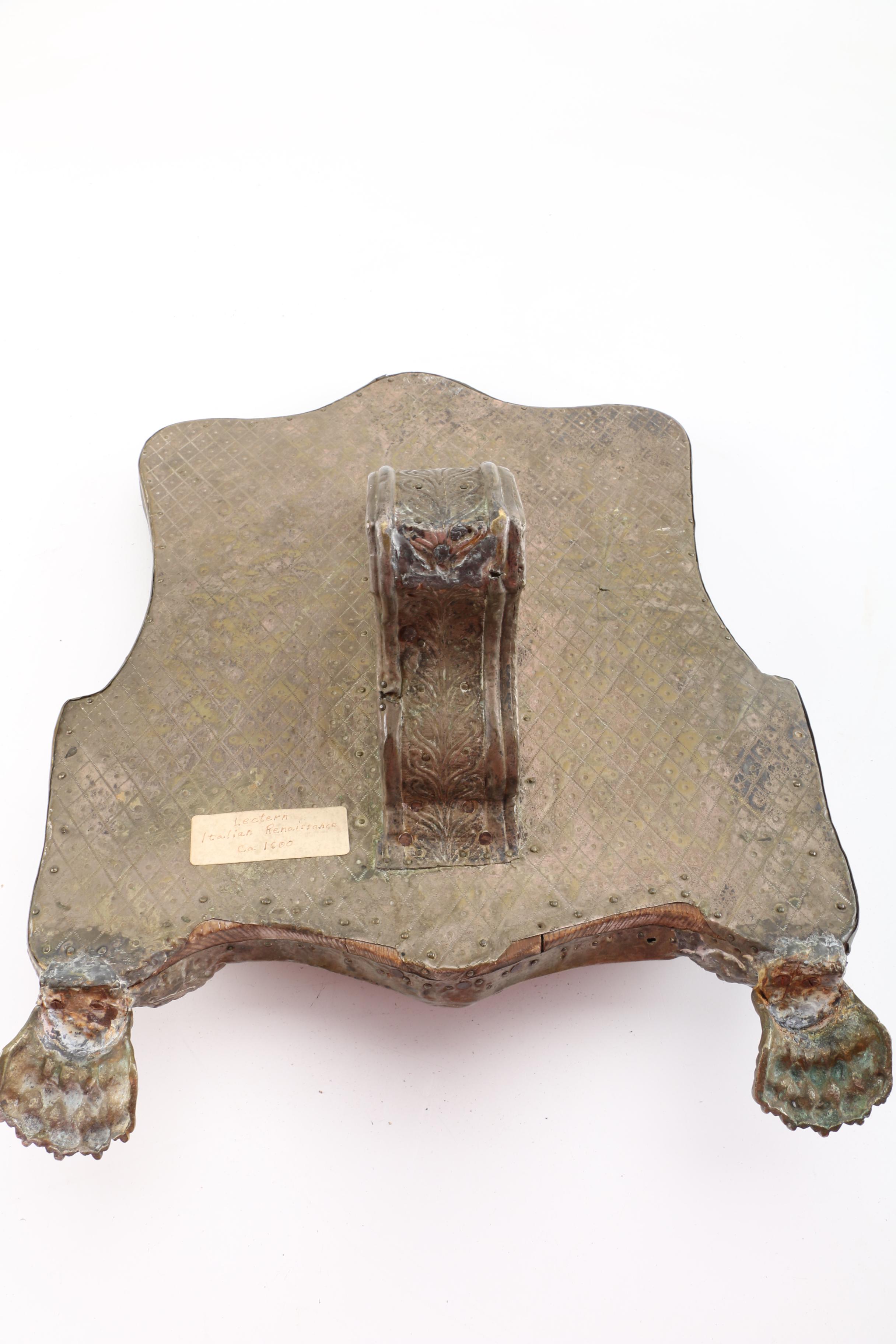 Antique Hammered Copper Relief Lecturn, Circa 18th C.