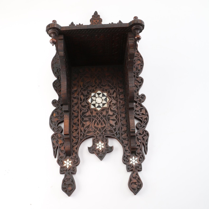 British Colonial Style Carved Wood Wall Shelf