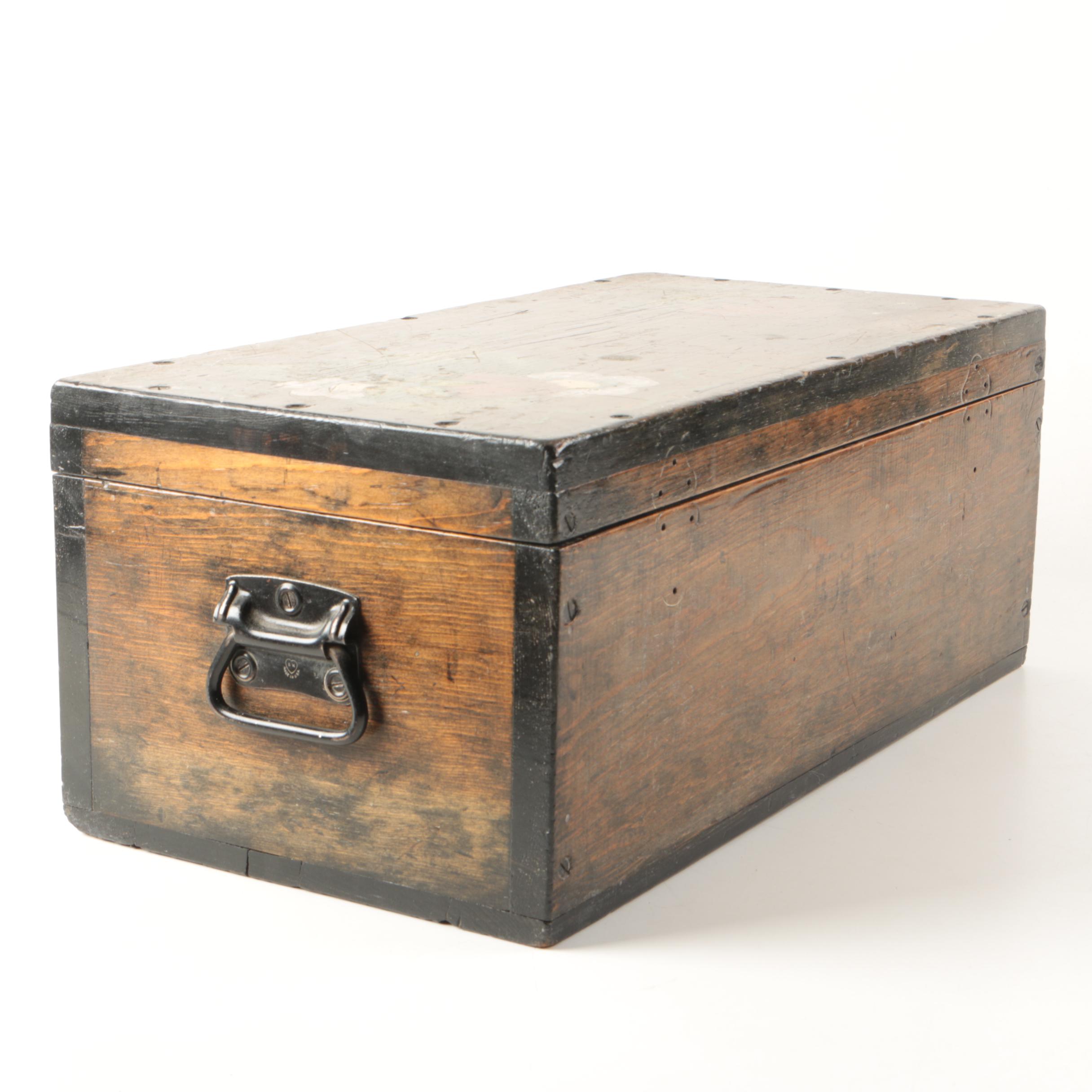 Vintage Oak Chest with Hand-Painted Strawberry Motif