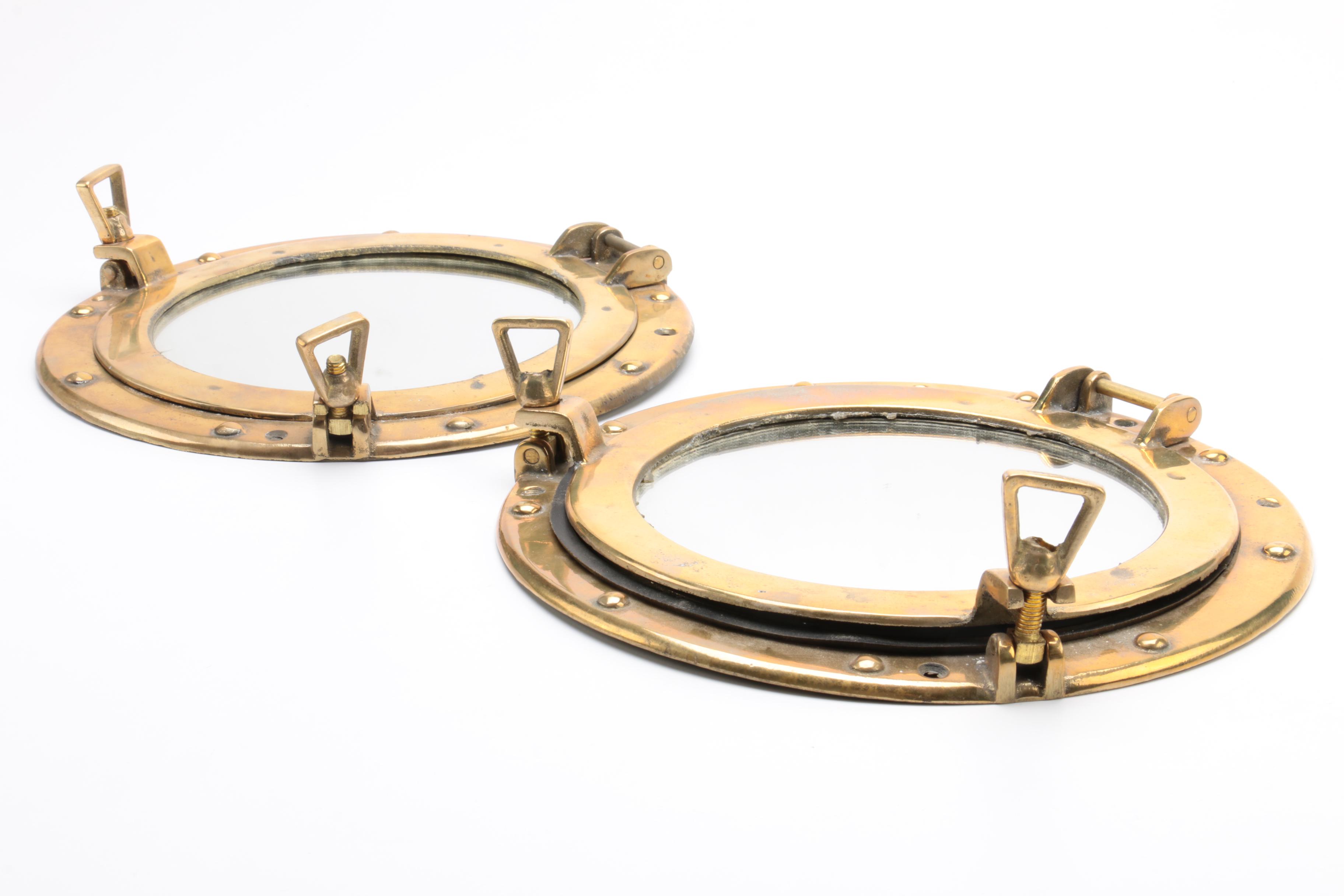 Pair of Solid Brass Porthole Mirrors