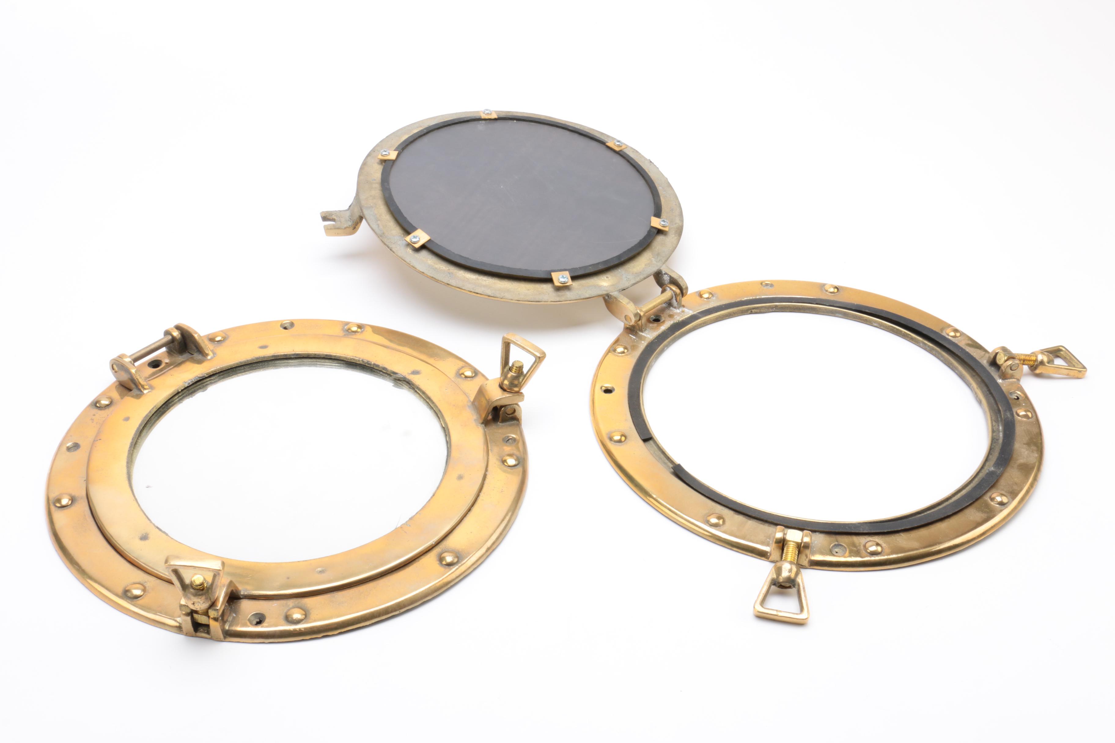Pair of Solid Brass Porthole Mirrors