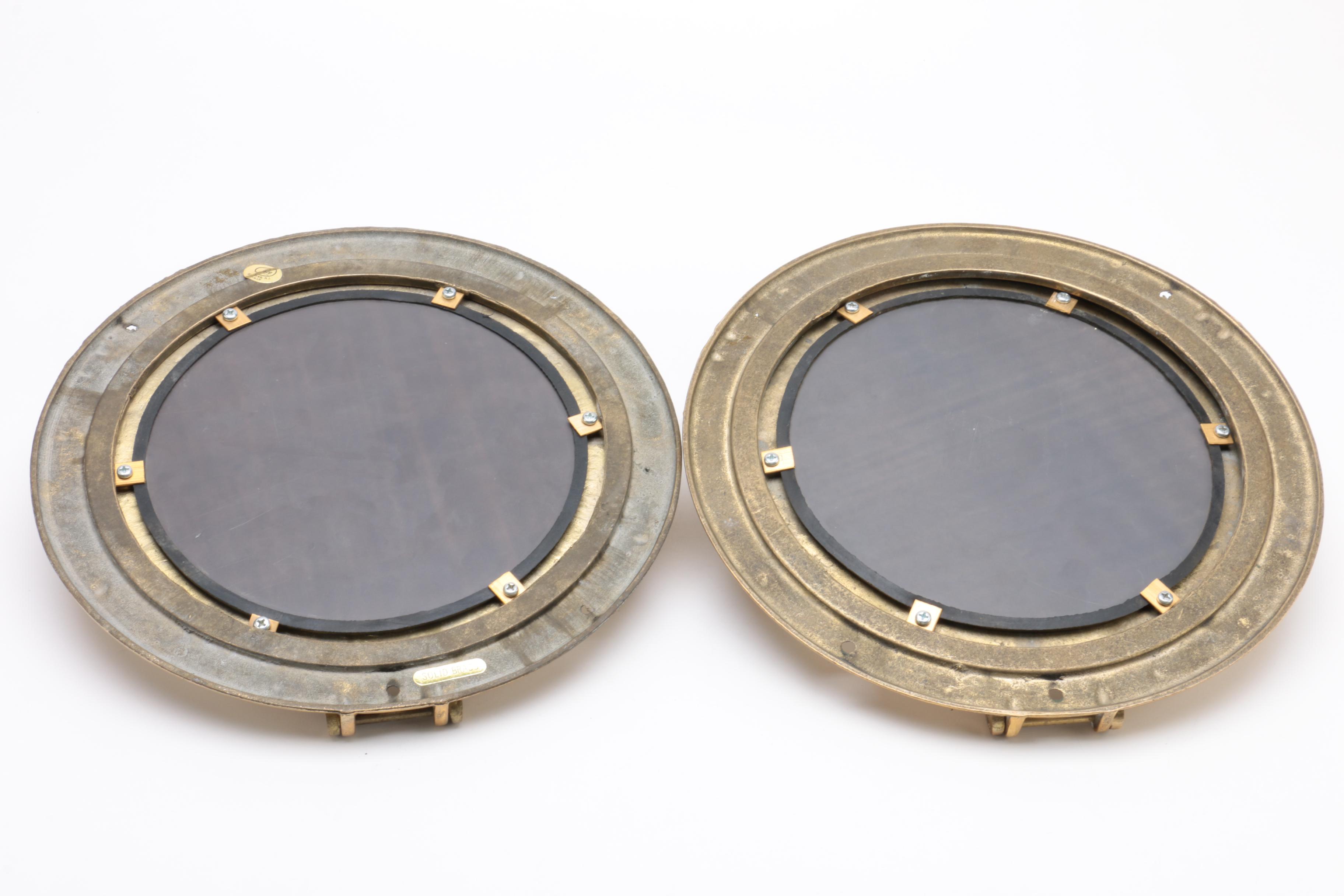 Pair of Solid Brass Porthole Mirrors