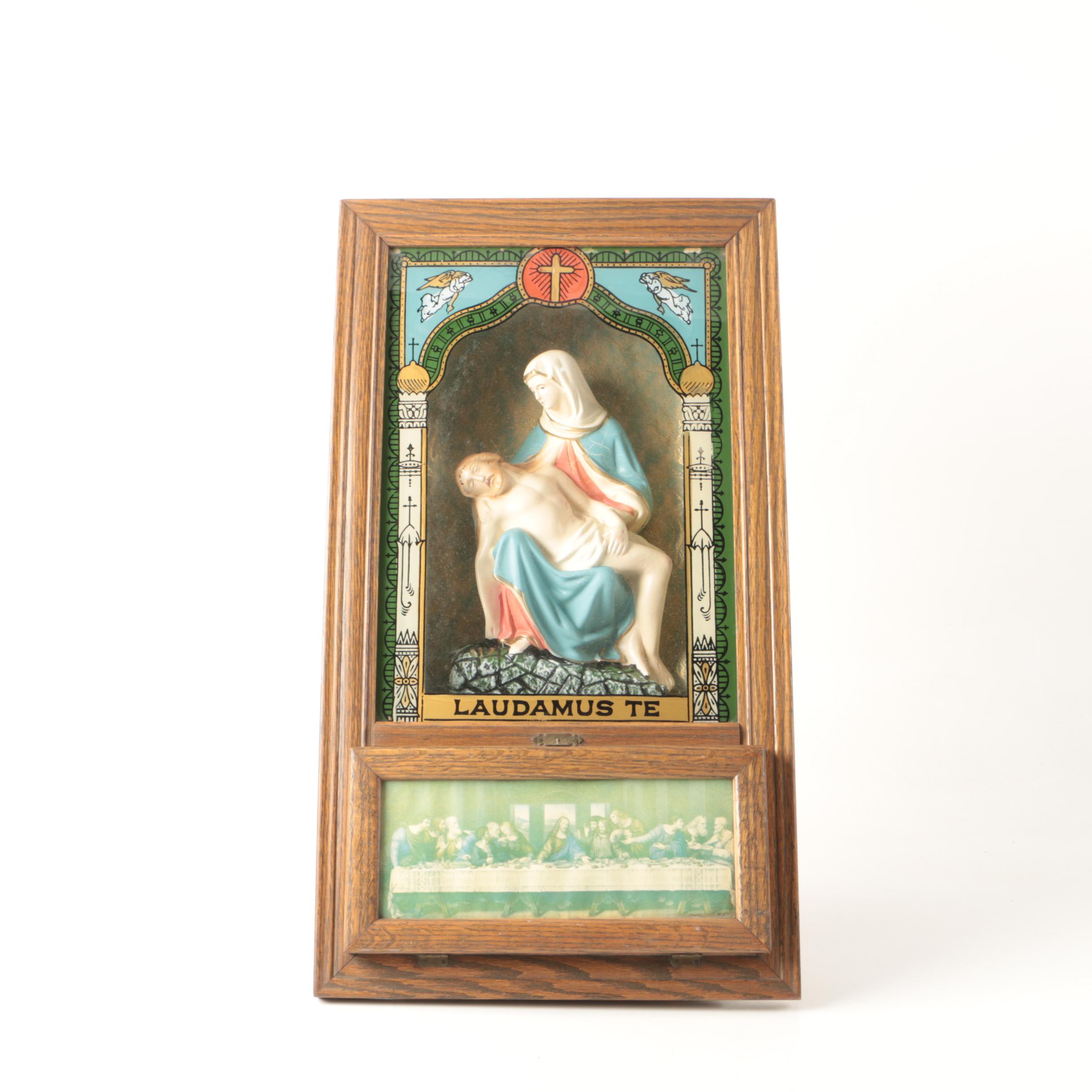 Antique Catholic Viaticum Last Rites and  Altar Cabinet