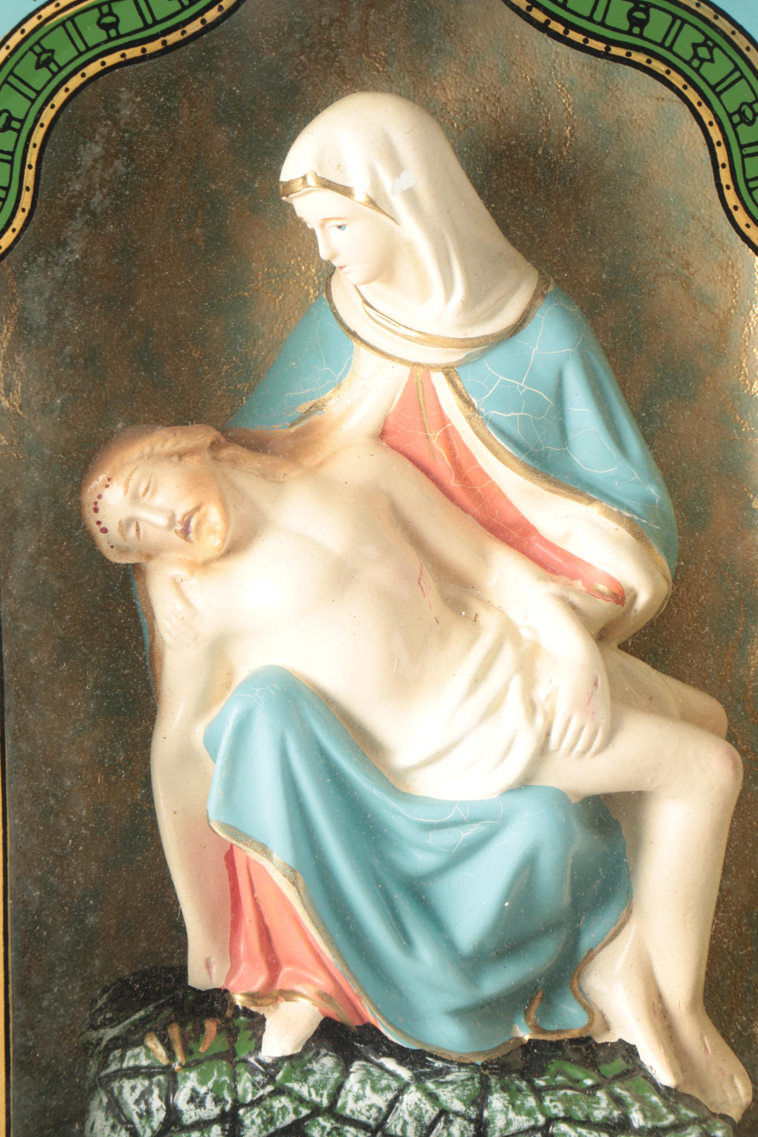 Antique Catholic Viaticum Last Rites and  Altar Cabinet