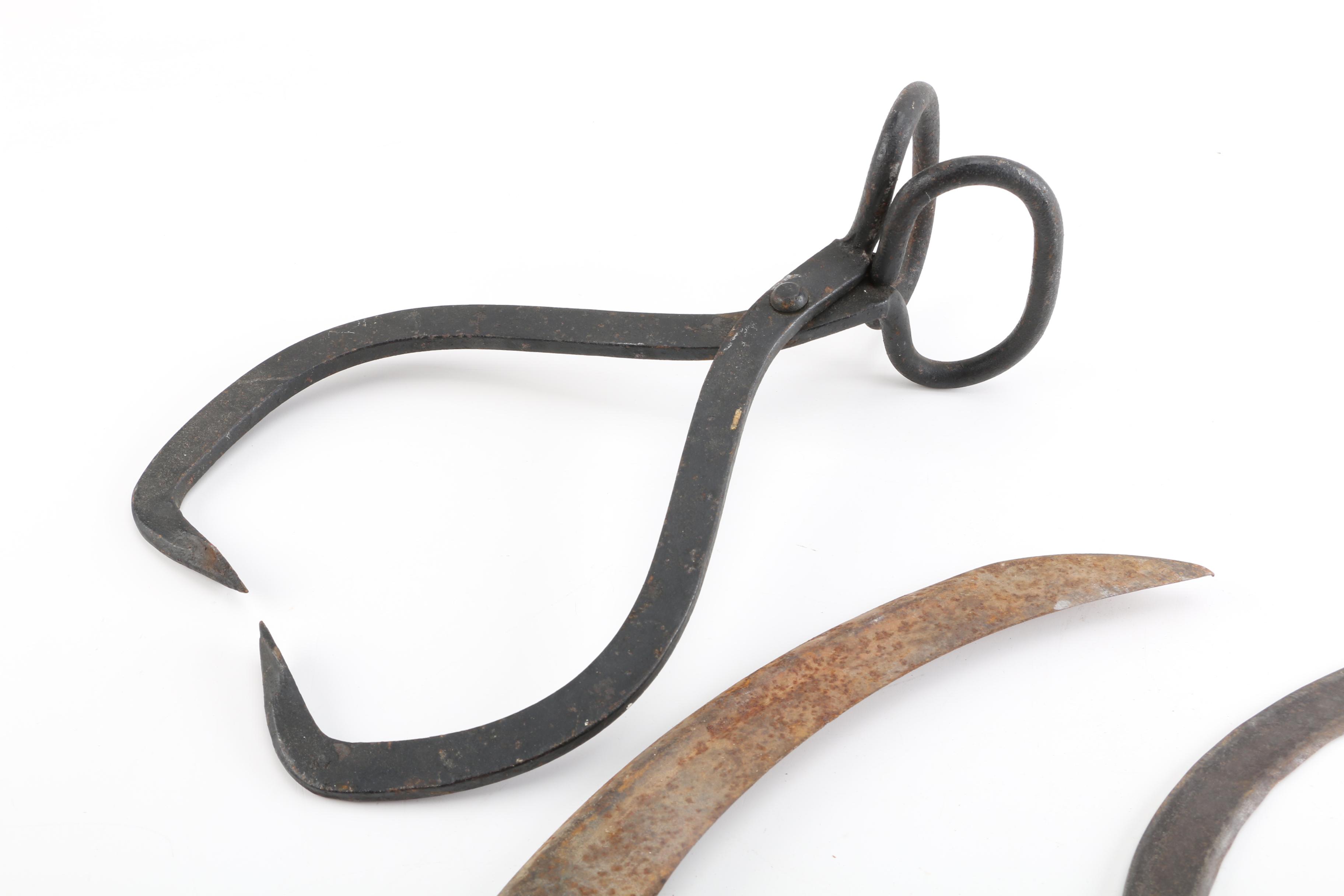 Lifting / Ice Tongs, Hay Hook, Hand Sickle and Hand Scythe