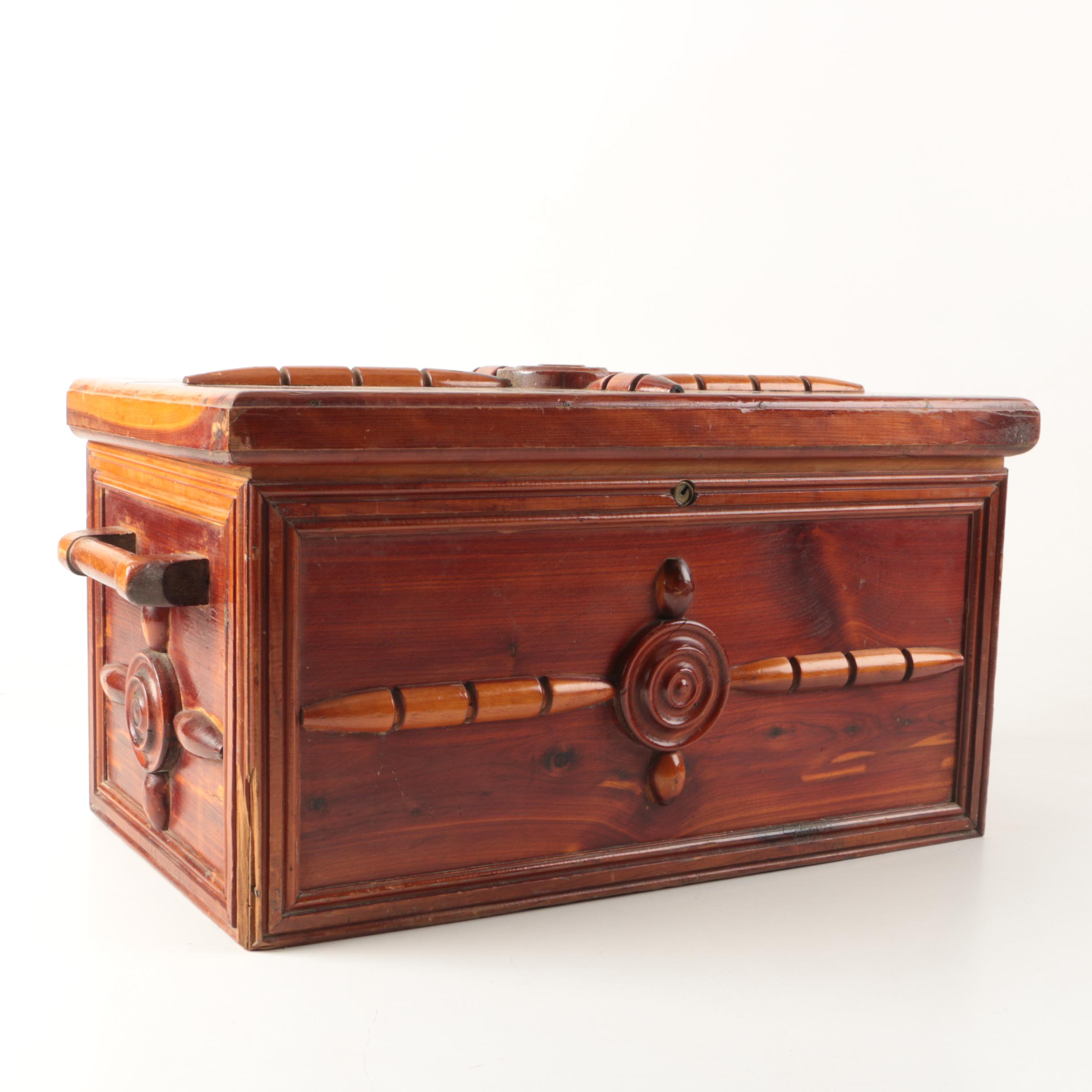 Die-Cast Replica Mailbox Coin Bank and Vintage Wooden Chest