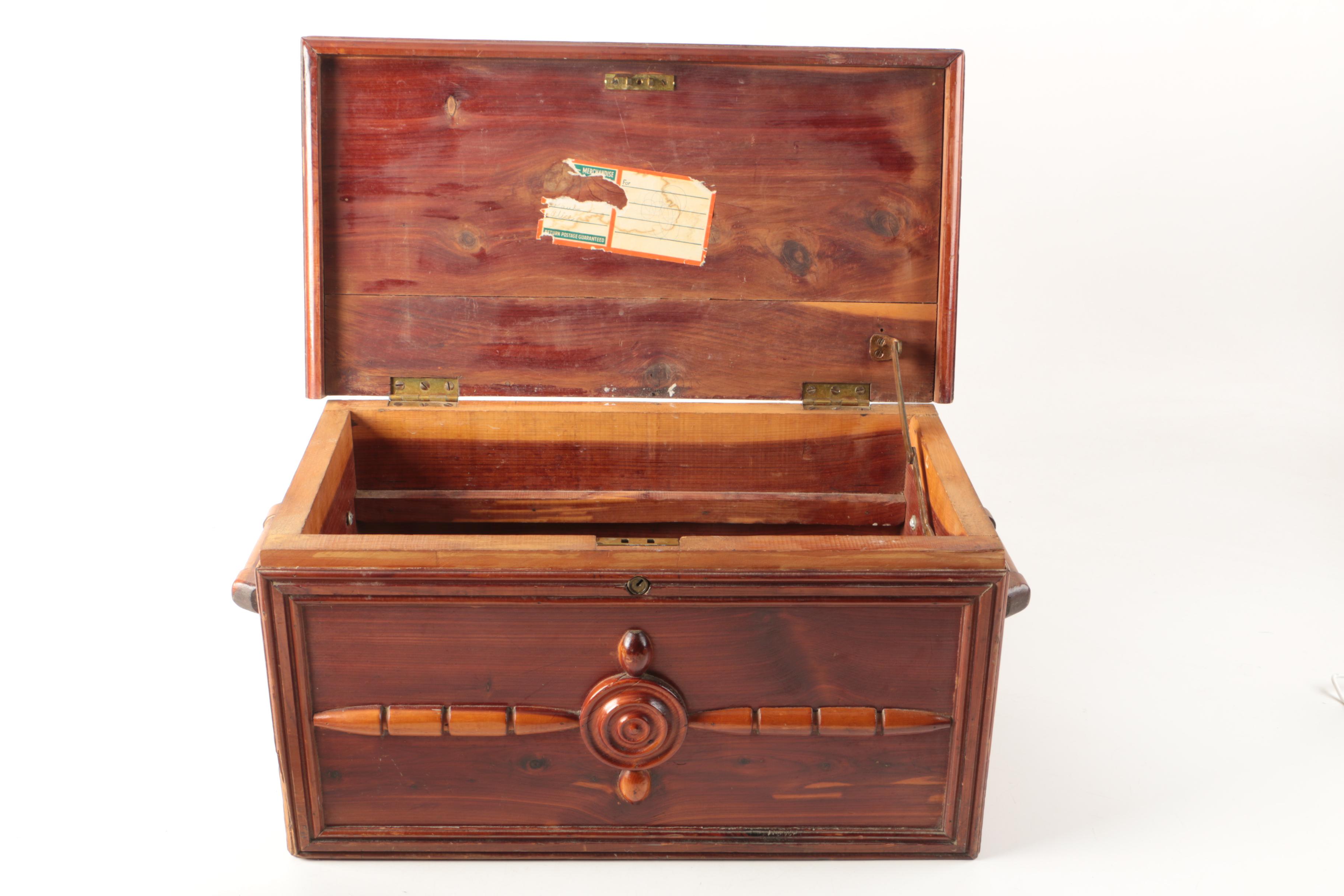 Die-Cast Replica Mailbox Coin Bank and Vintage Wooden Chest