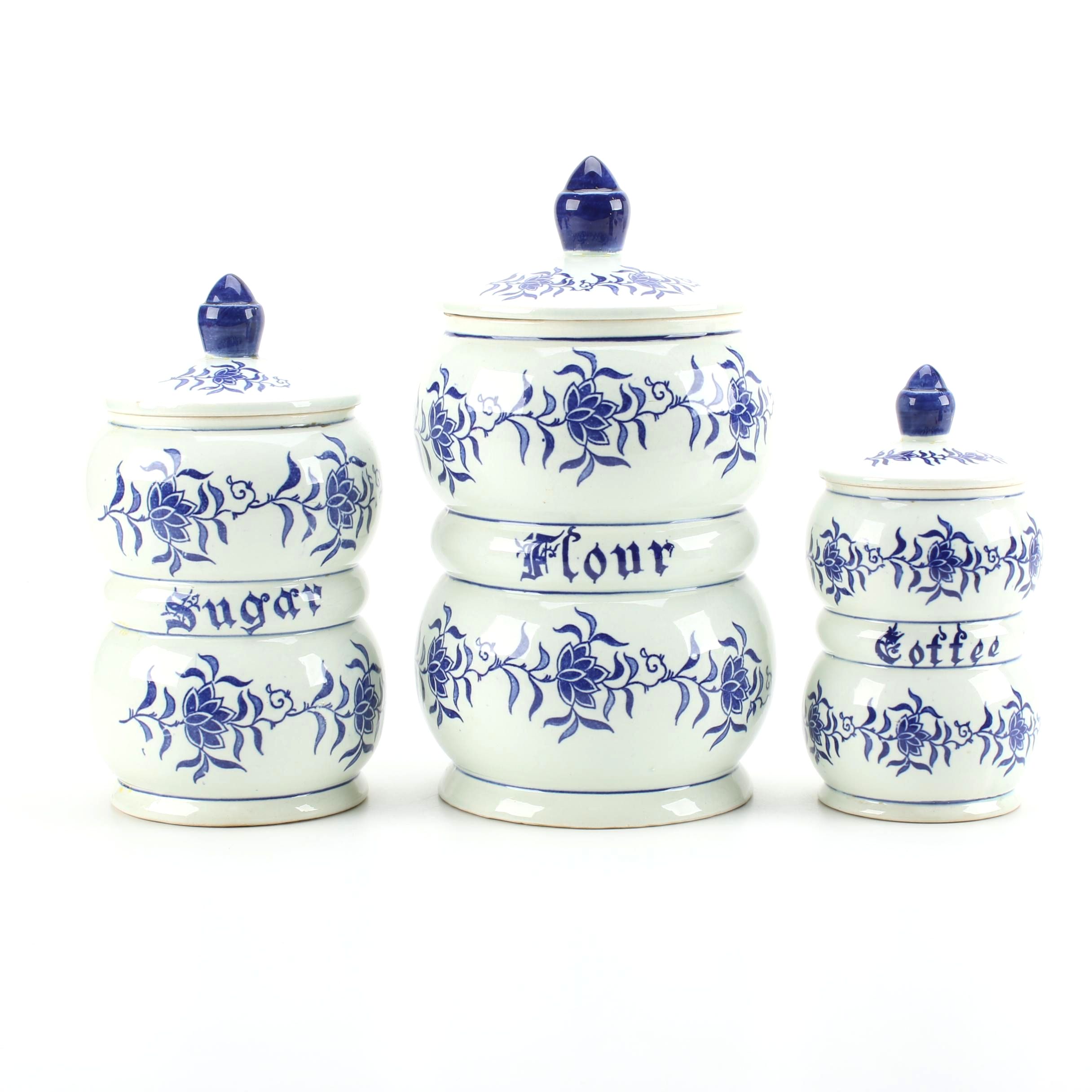 Vintage Japanese Delft Style Ceramic Canisters
