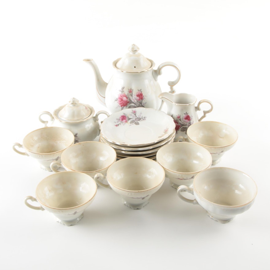 Vintage Pink Rose Motif Porcelain Tea Service