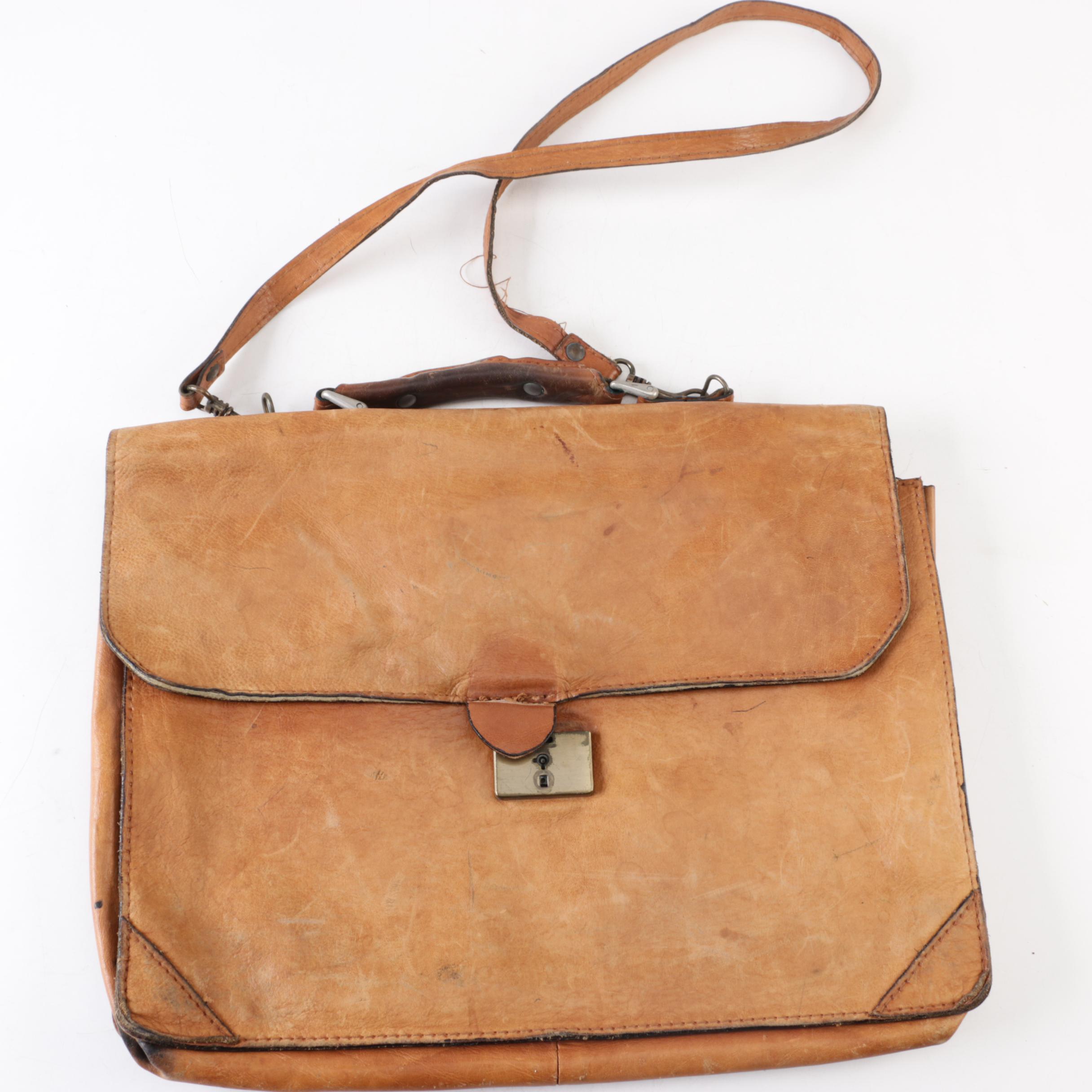 Vintage Leather Briefcase and Document Pouch