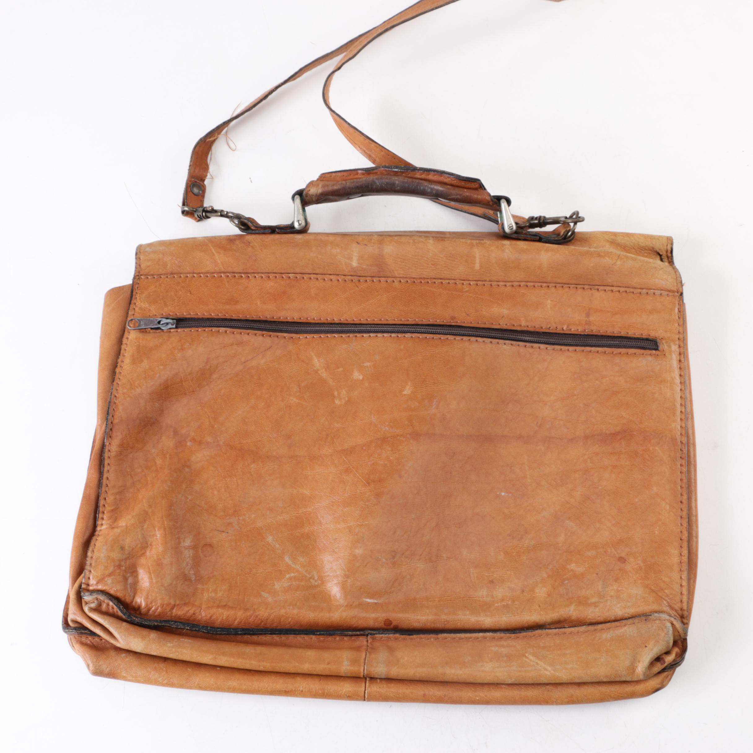Vintage Leather Briefcase and Document Pouch
