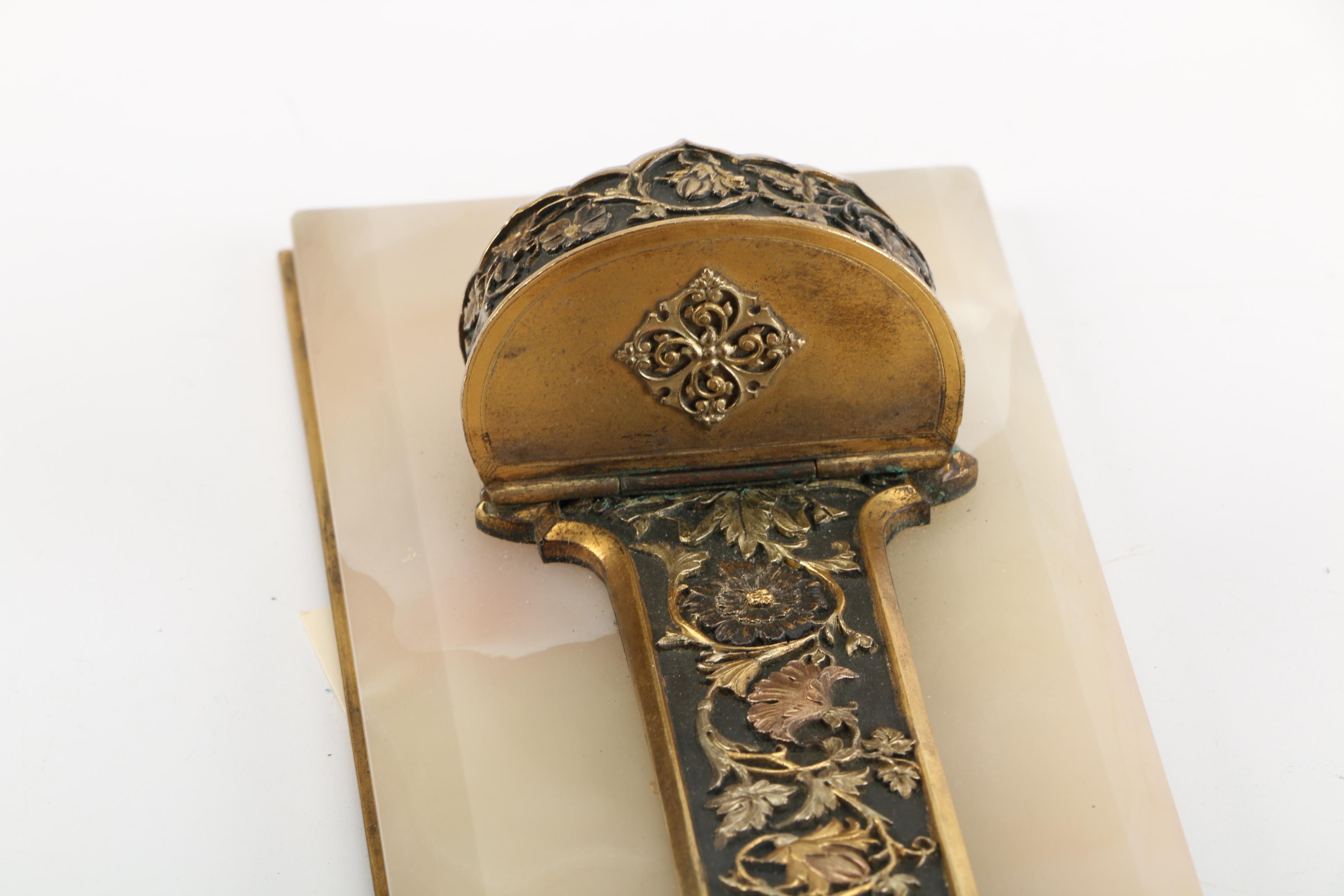 Vintage Calcite and Brass Wall Cross with Holy Water Font