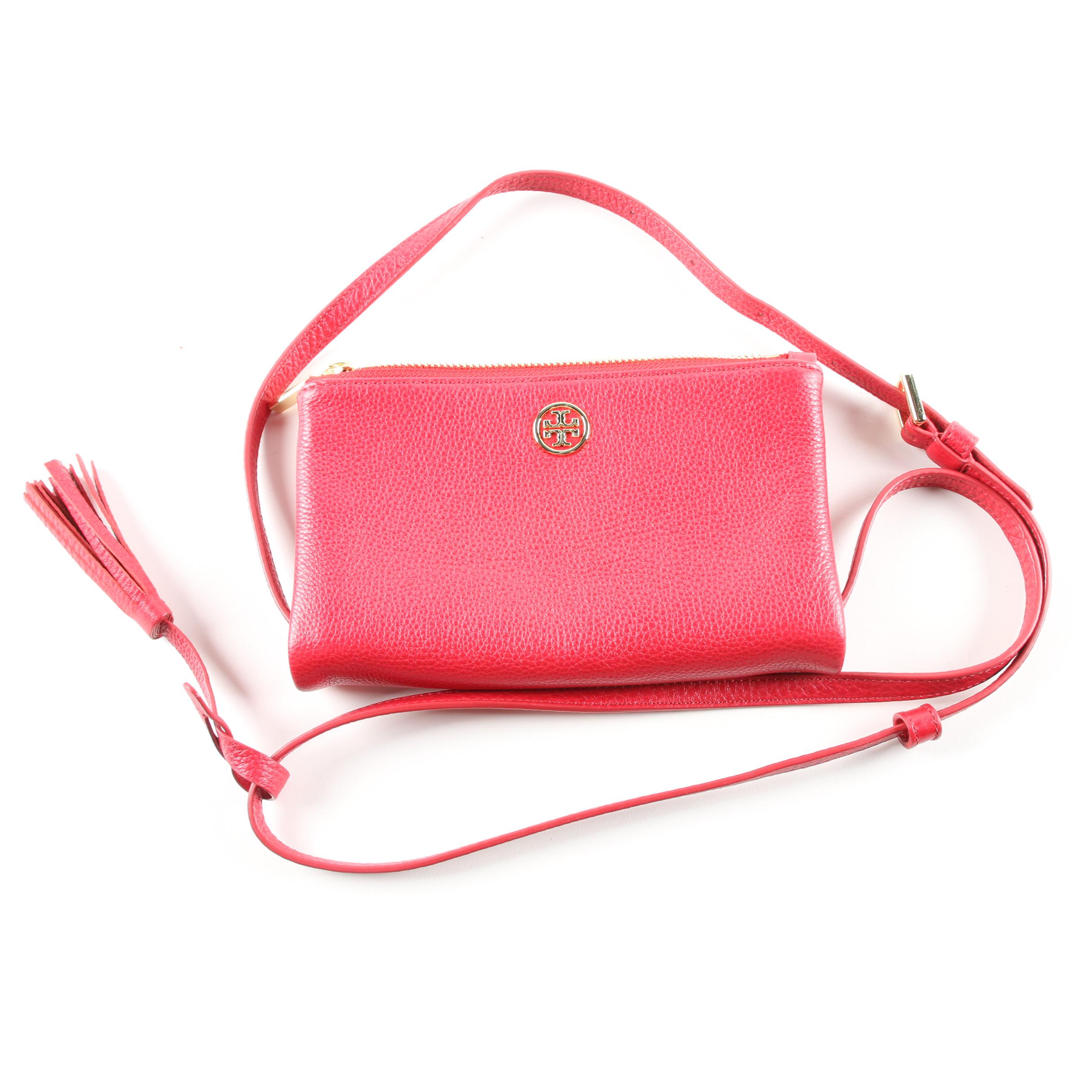 Tory Burch Robinson Pebbled Red Leather Fold-Over Crossbody Bag