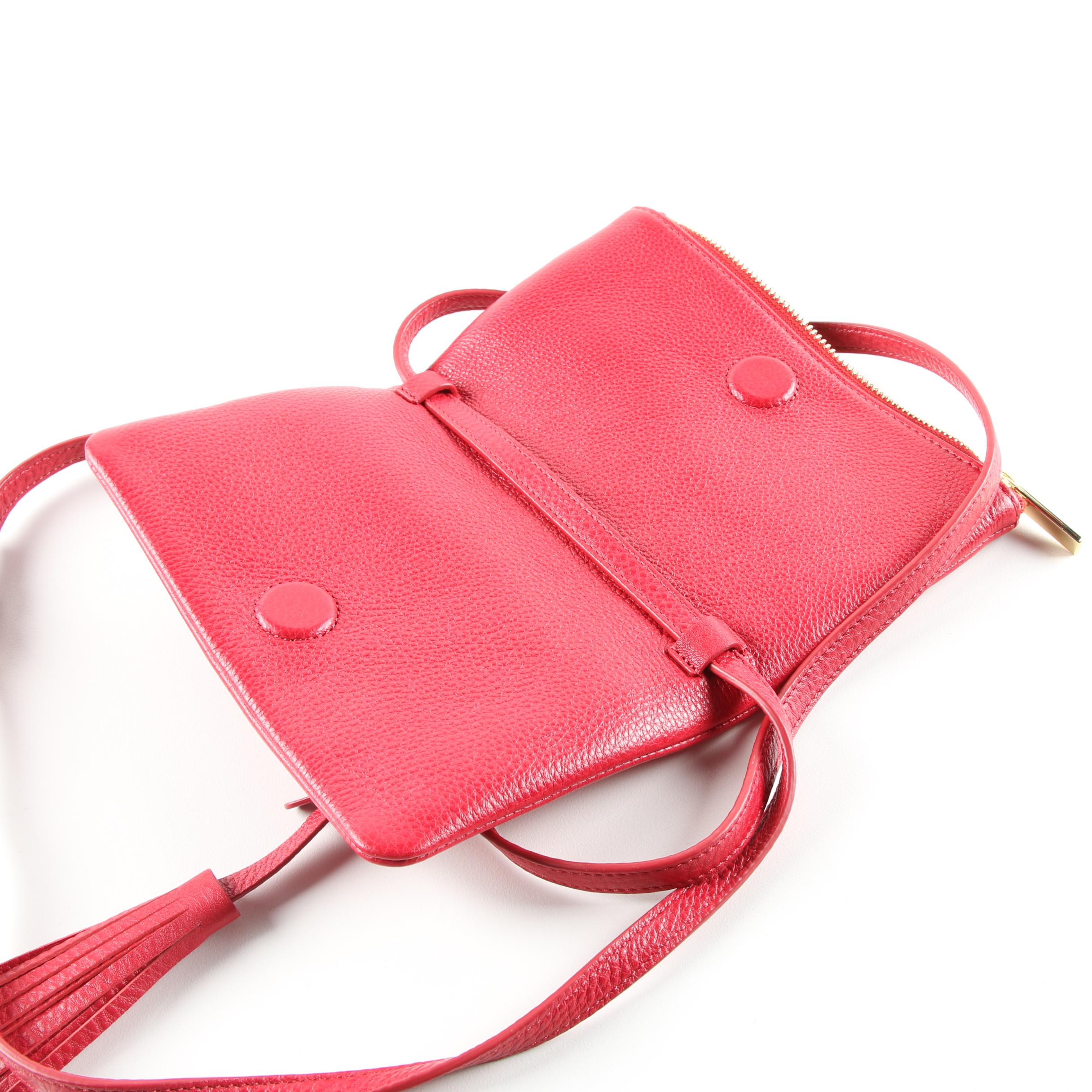Tory Burch Robinson Pebbled Red Leather Fold-Over Crossbody Bag