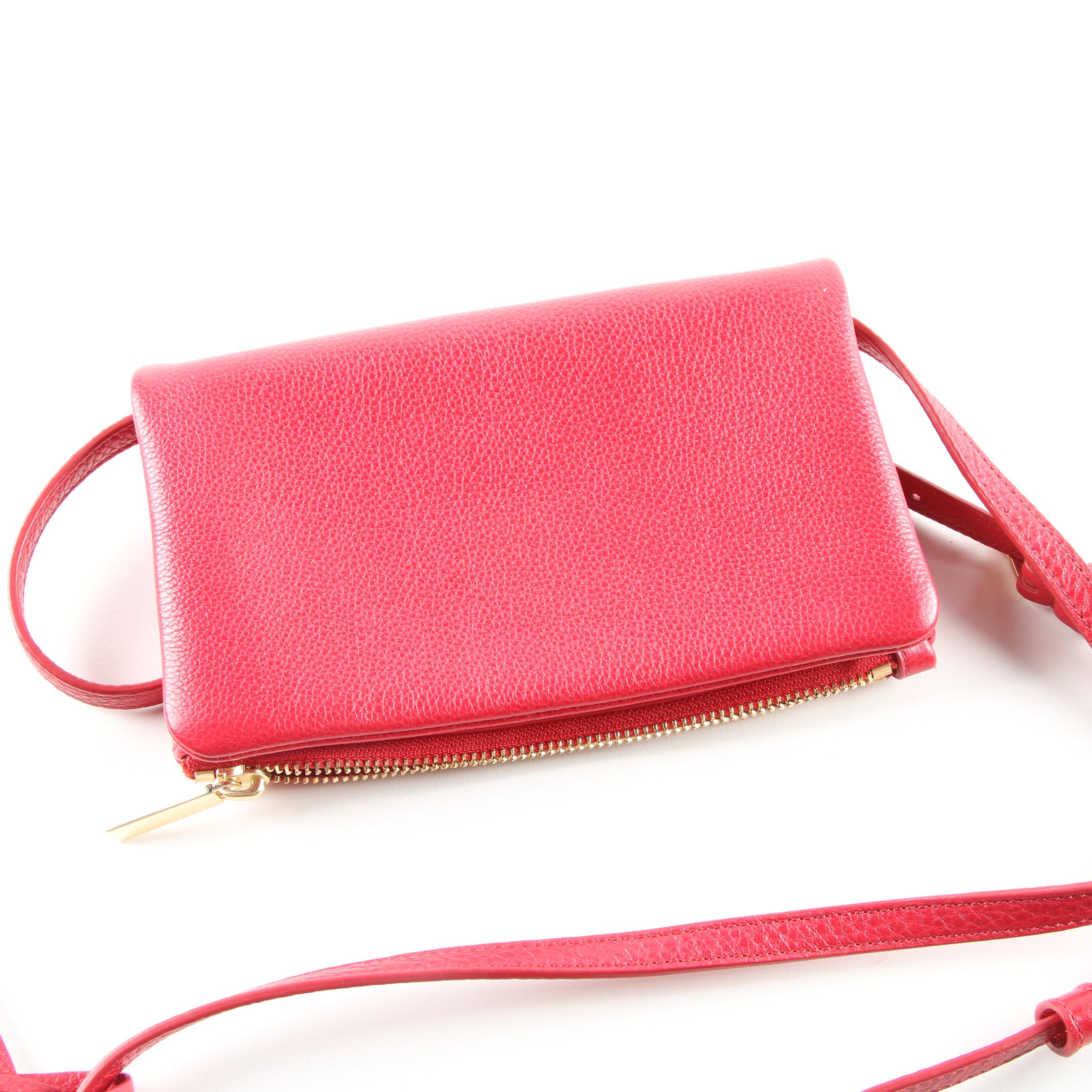 Tory Burch Robinson Pebbled Red Leather Fold-Over Crossbody Bag