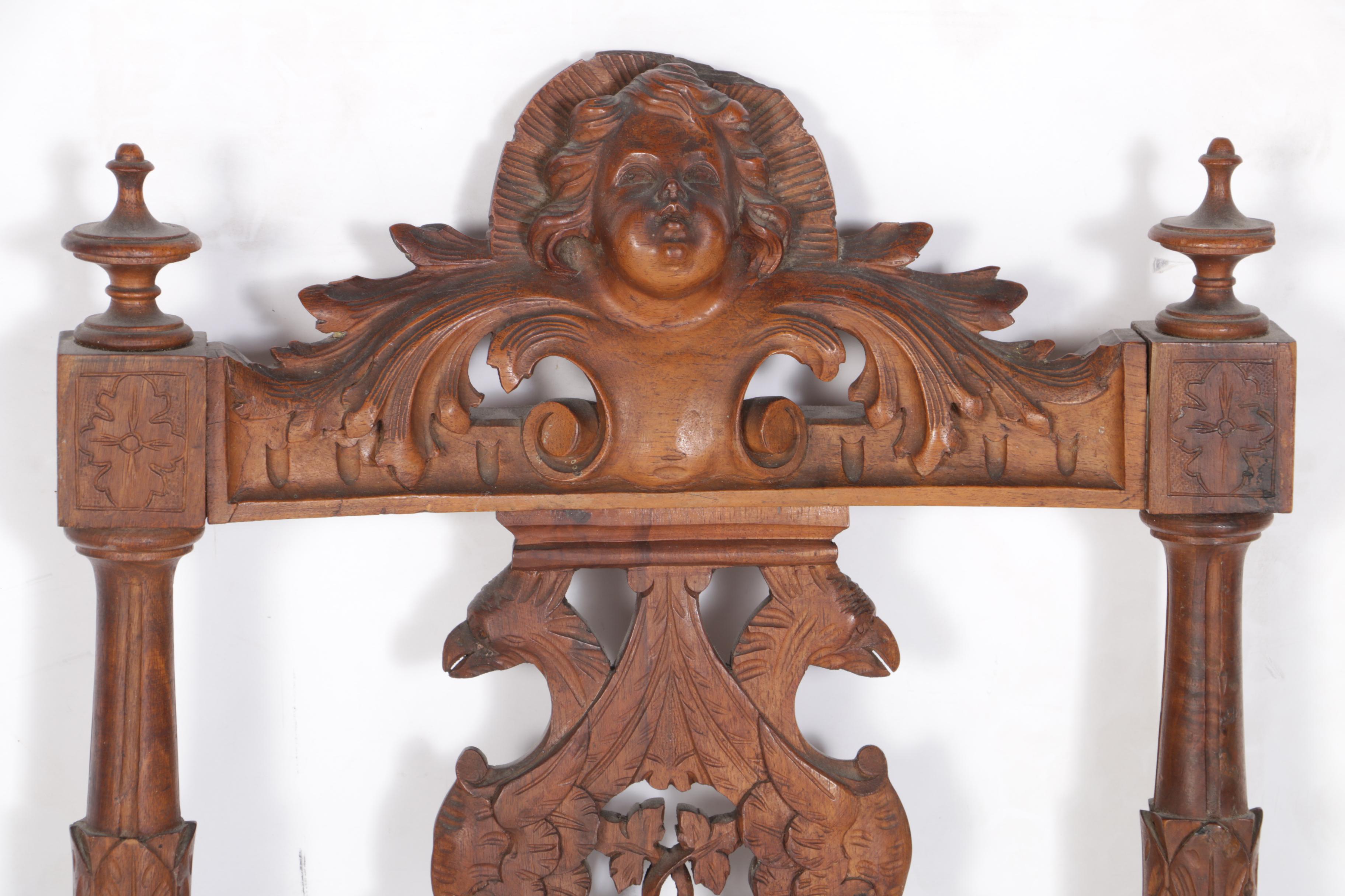 Antique French Renaissance Revival Walnut Chair Back Wall Hanging