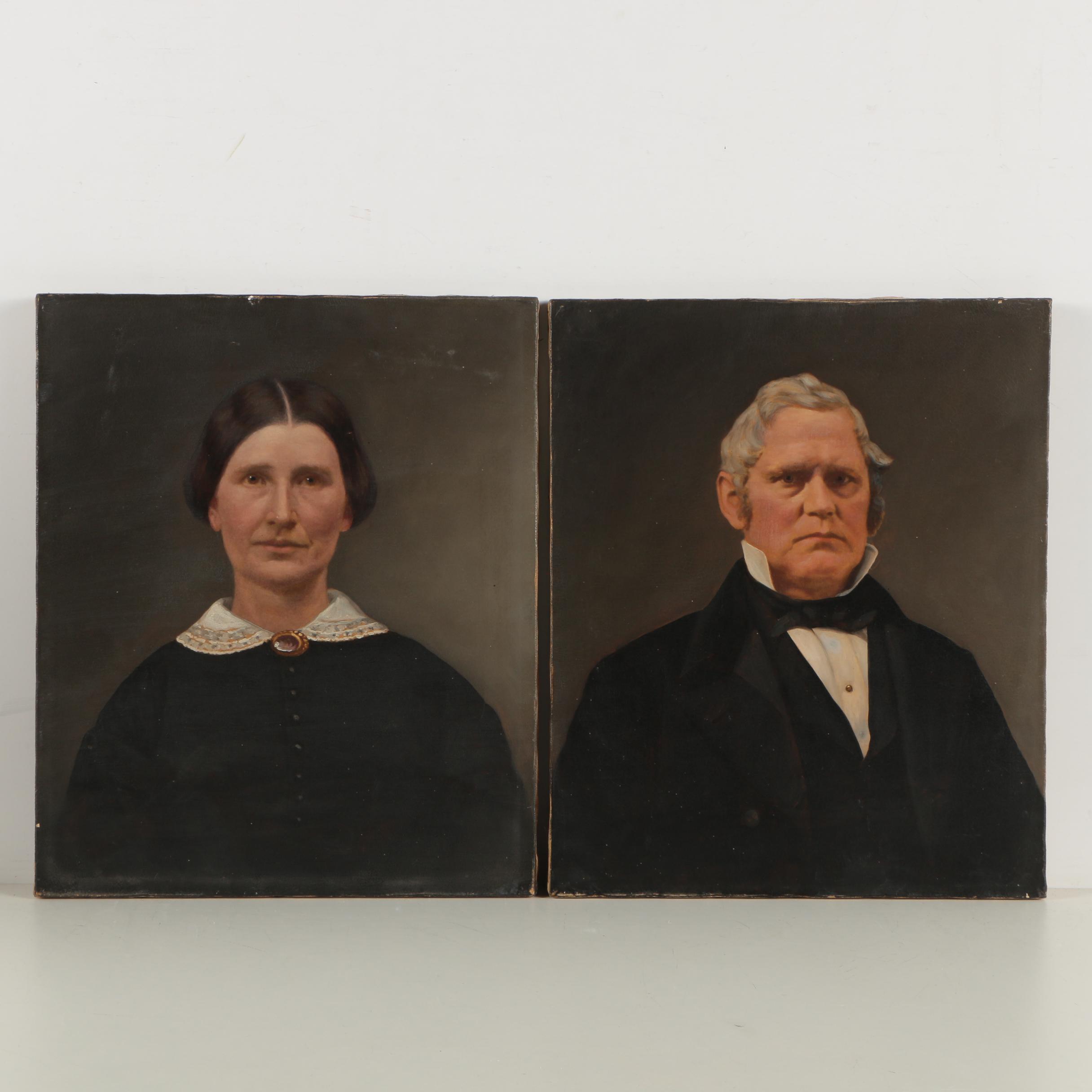 Antique Oil Painting Portraits Attributed to Charles Andrew Foster