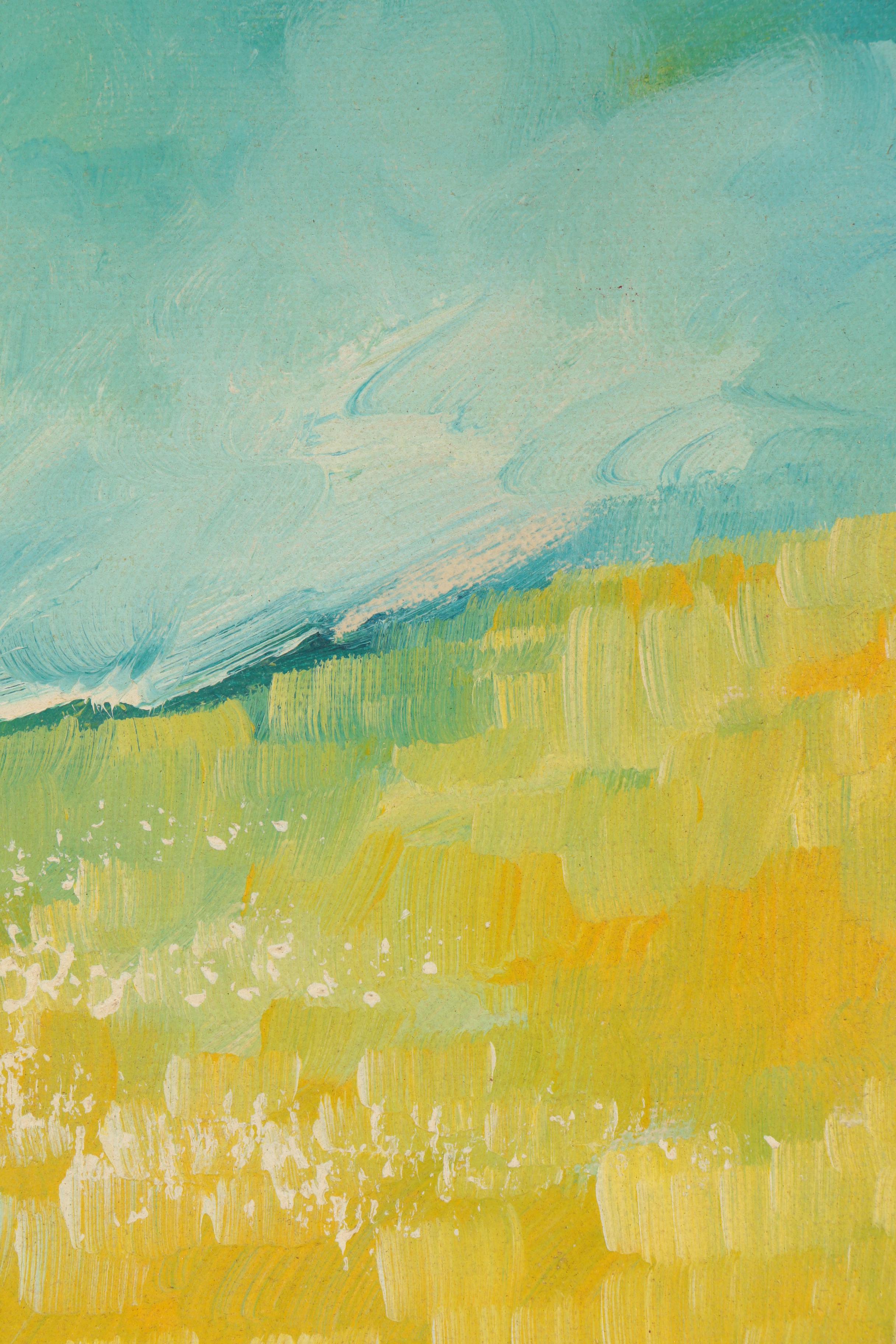 Farron Late 20th Century Oil Painting of Girl Standing in a Golden Field