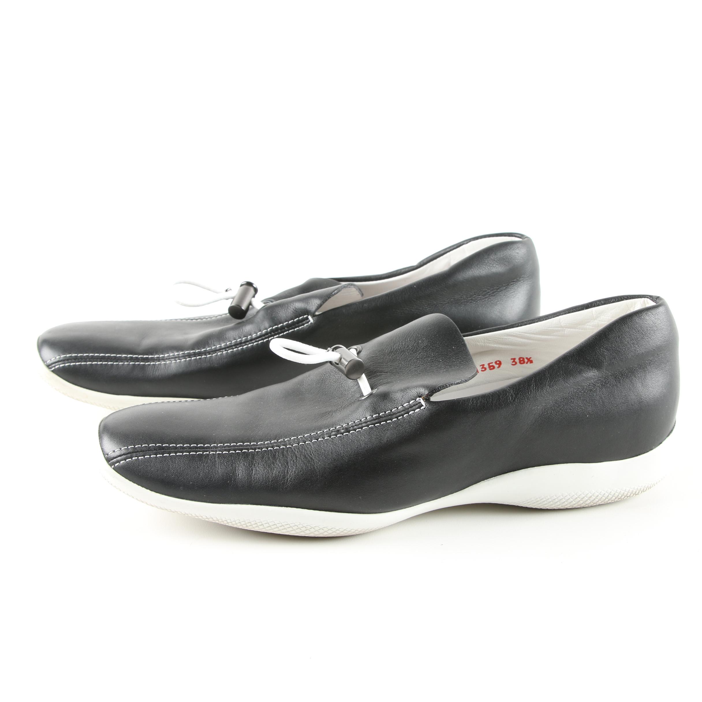 Women's Prada Leather Drawstring Loafers