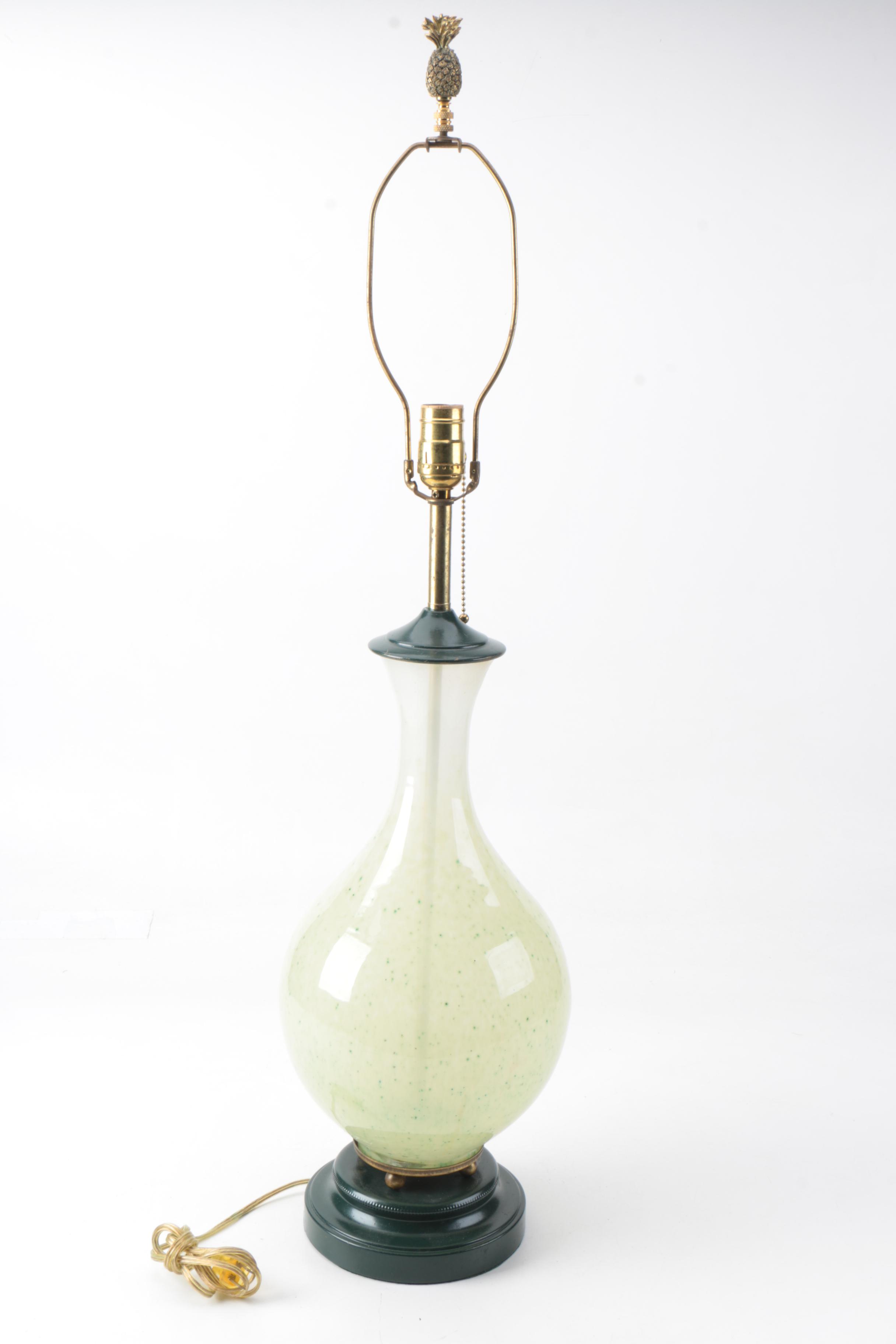 Vintage Green Glass Table Lamp