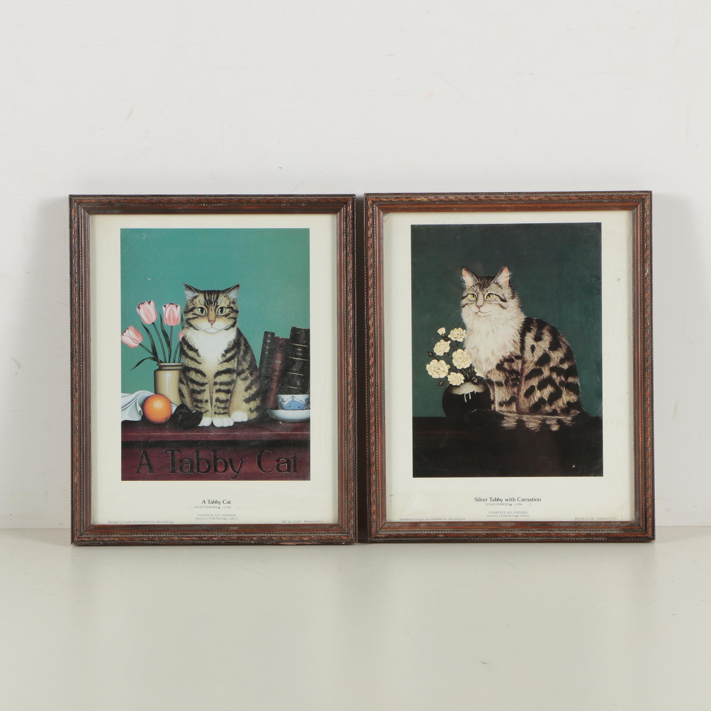 Offset Lithographs After Powers "A Tabby Cat" and "Silver Tabby with Carnation"