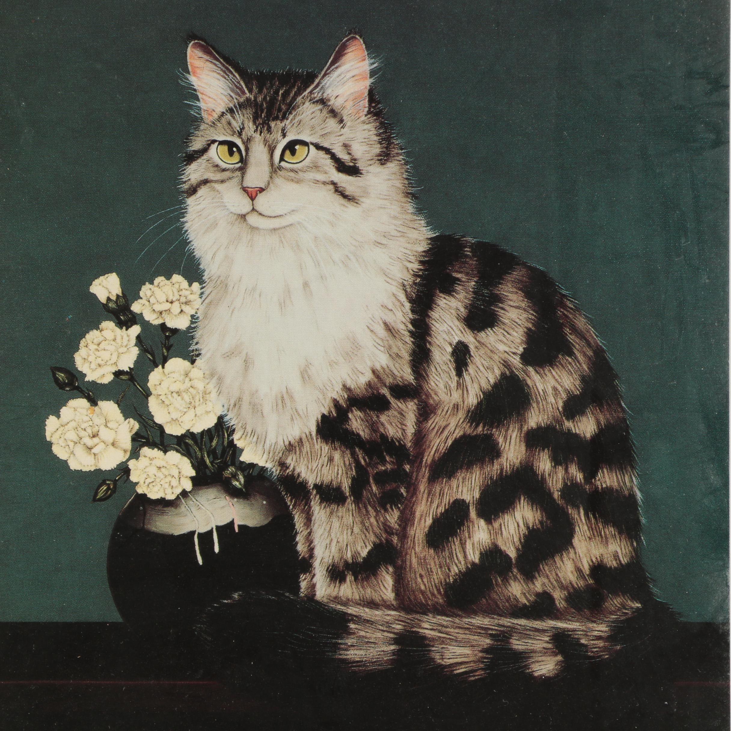 Offset Lithographs After Powers "A Tabby Cat" and "Silver Tabby with Carnation"