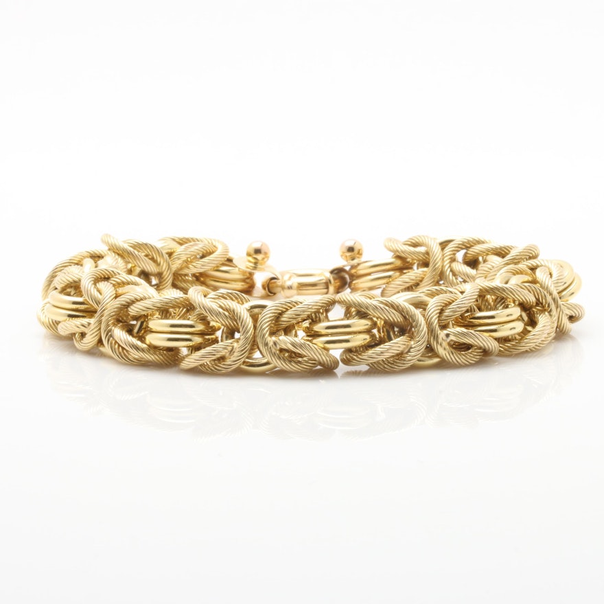 14K Yellow Gold Textured Fancy Link Bracelet