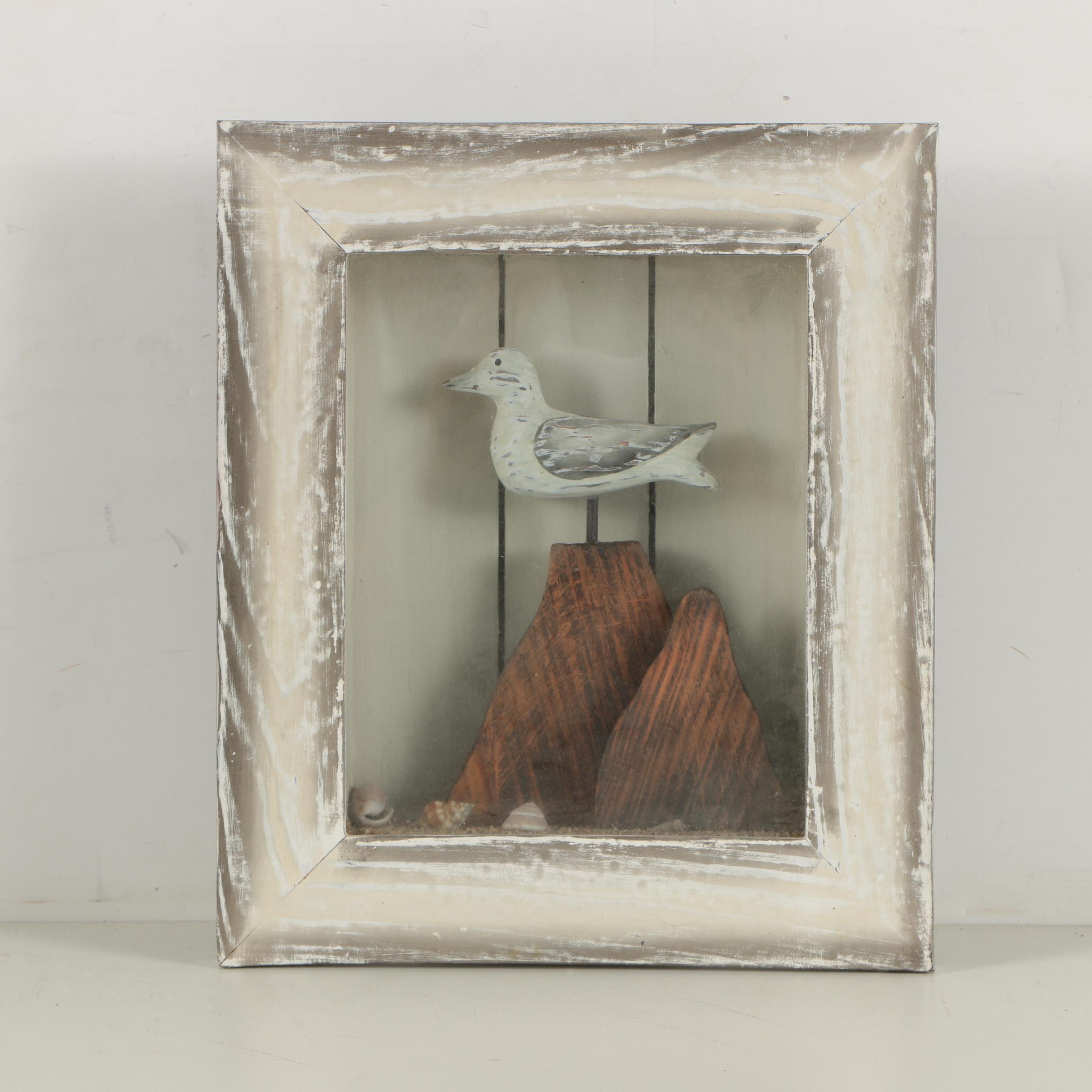 Wood Carving of Gull in Shadowbox