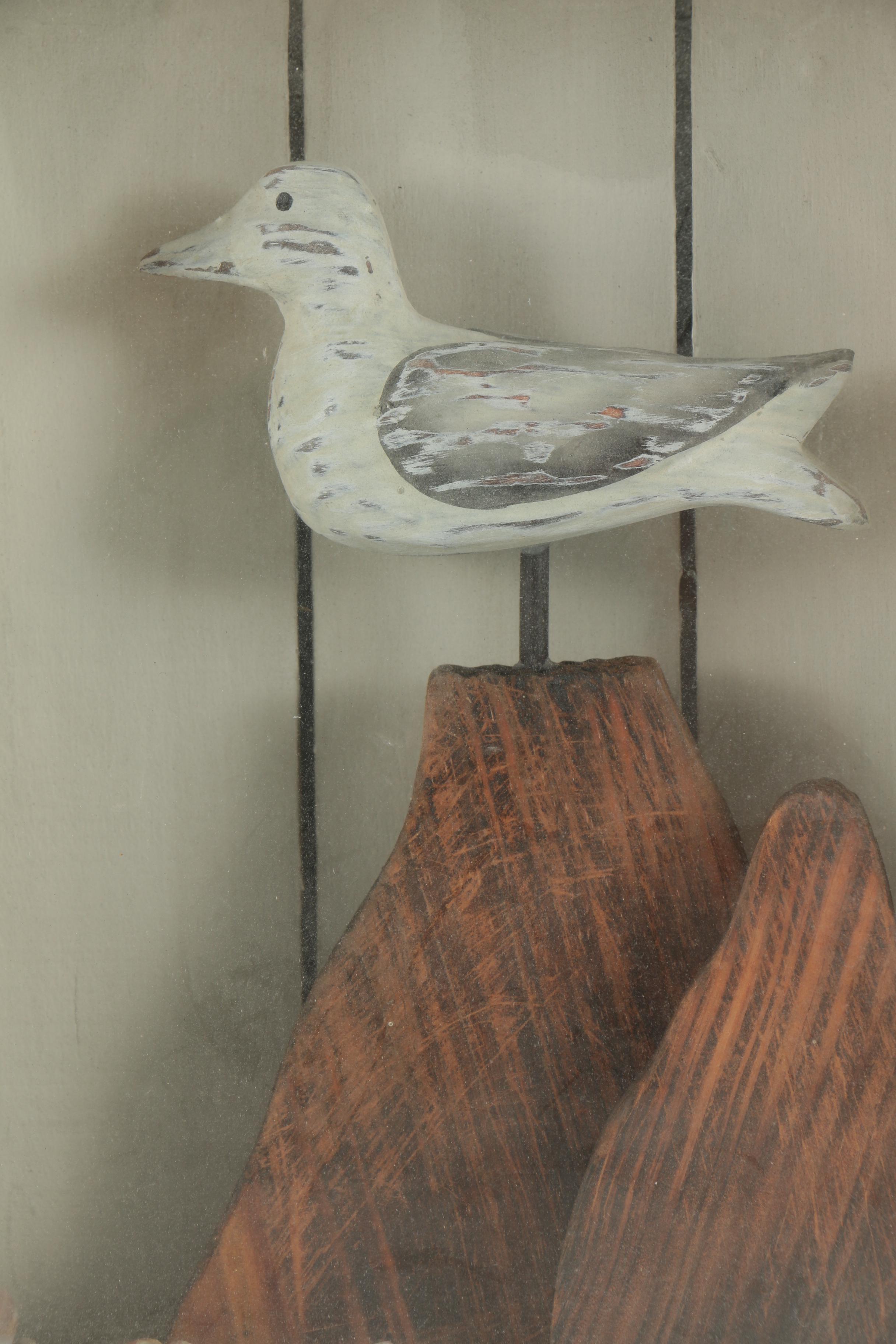 Wood Carving of Gull in Shadowbox
