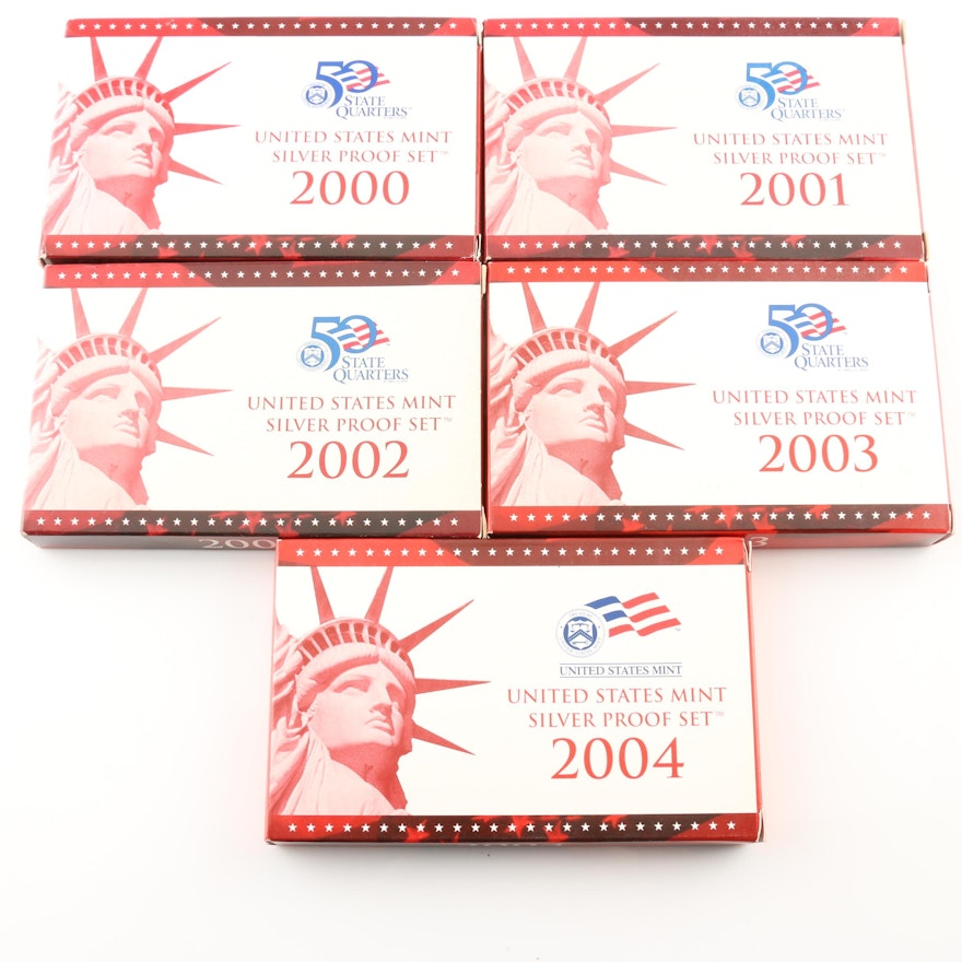 Group of Five U.S. Mint Silver Proof Sets